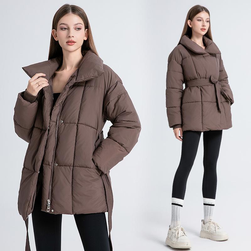 Podzim Zima Teplá Bunda Dámské Jednobarevné Tenký Střední Dlouhý Stoják Kabát Parkas Outwear M-XXL