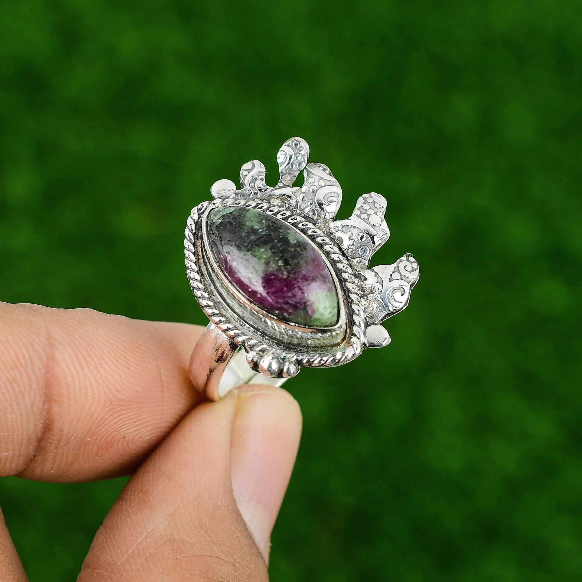 Wedding Gift For Her 925 Silver Natural Ruby Zoisite Stackable Adjustable Ring