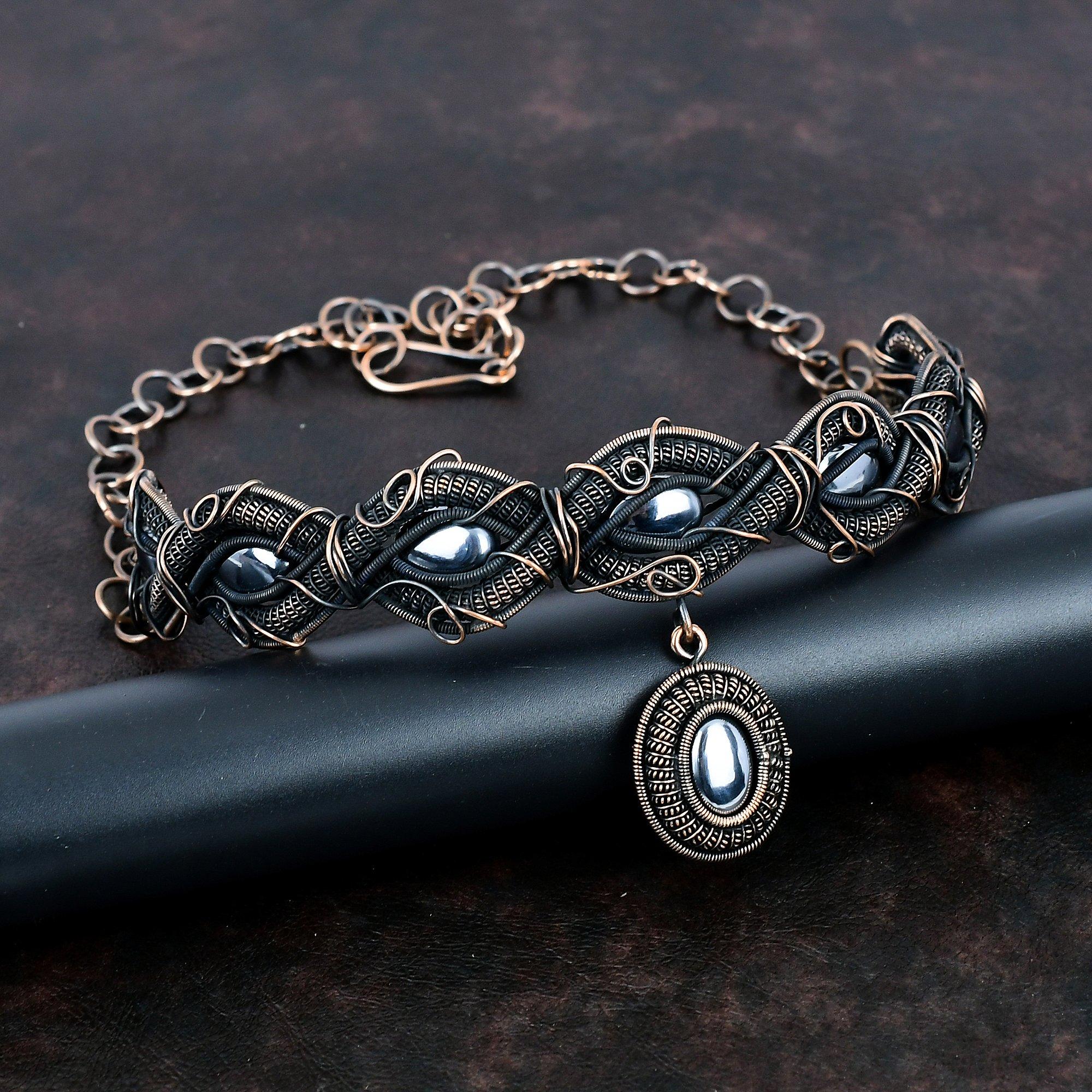 Shungite Necklace Copper Wire Wrapped Necklace Copper Jewelry Adjustable Chain Necklace Handmade Necklace Gemstone Jewelry Anniversary Gifts