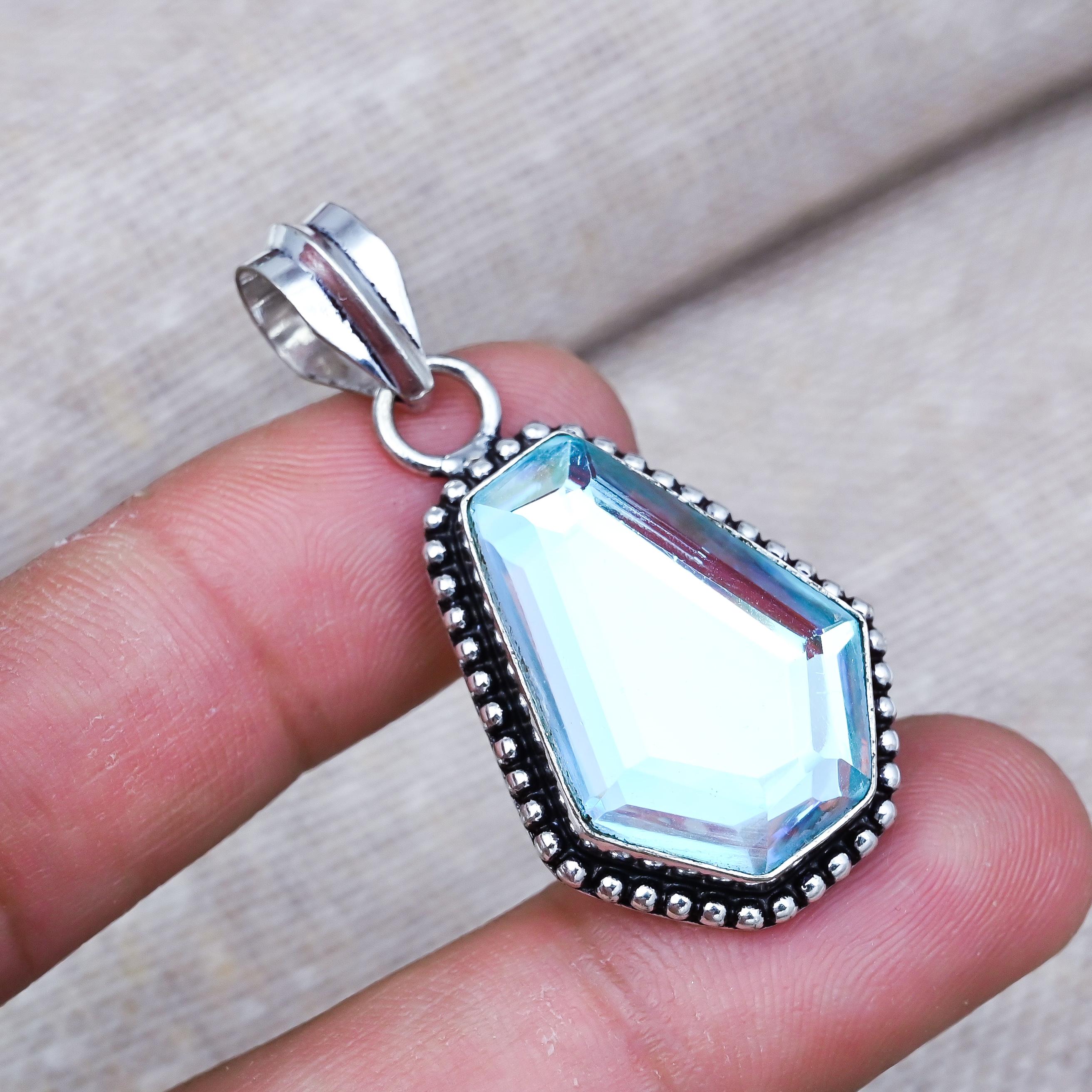 Mystic Topaz natural Gemstone Pendent Jewelry 925 Solid Sterling Gift Silver For Her