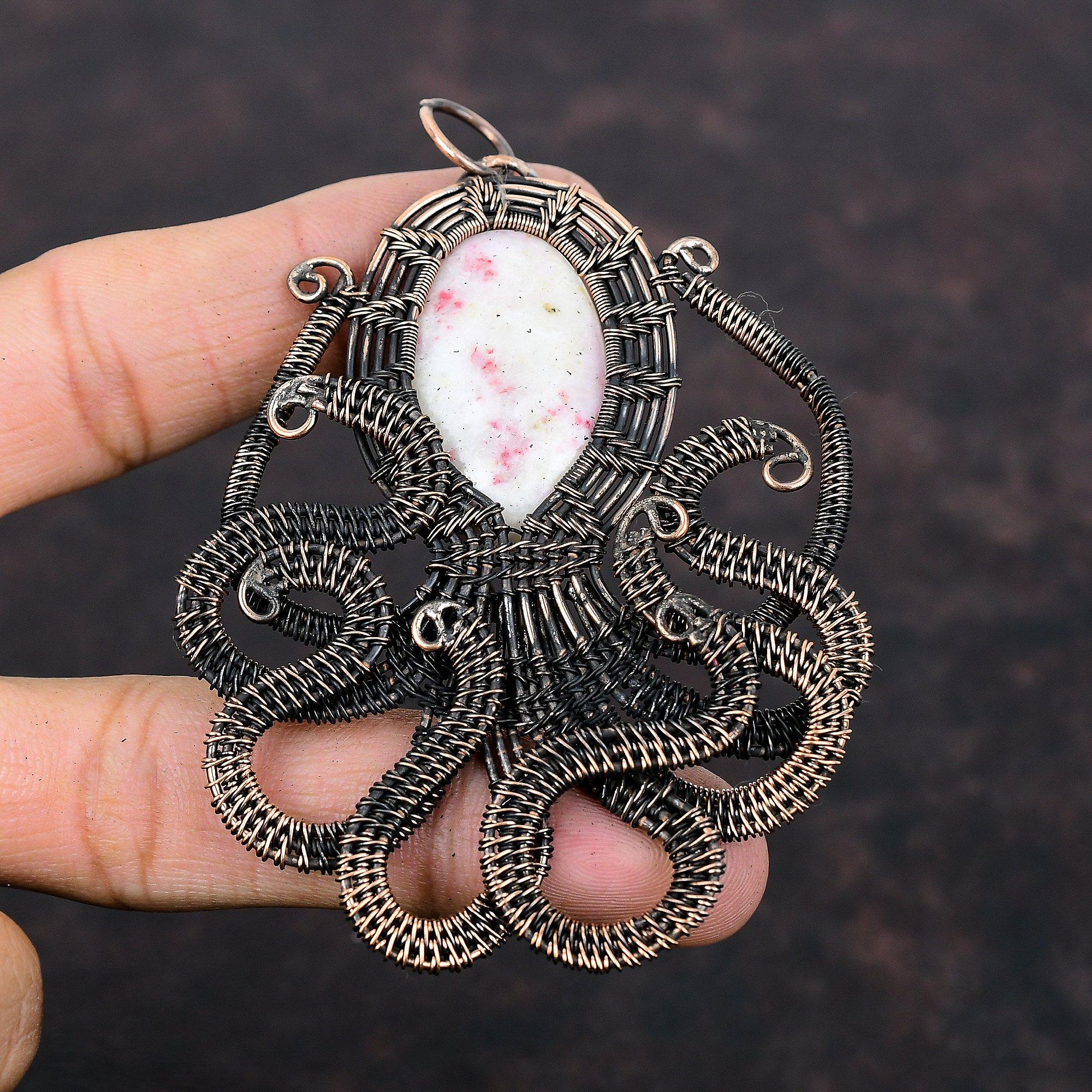 Cinnabarite Copper Pendant Copper Wire Wrapped Jewelry Handmade Gemstone Pendant Wire Wrapped Octopus Pendant Cinnabarite Jewelry Gift For Women