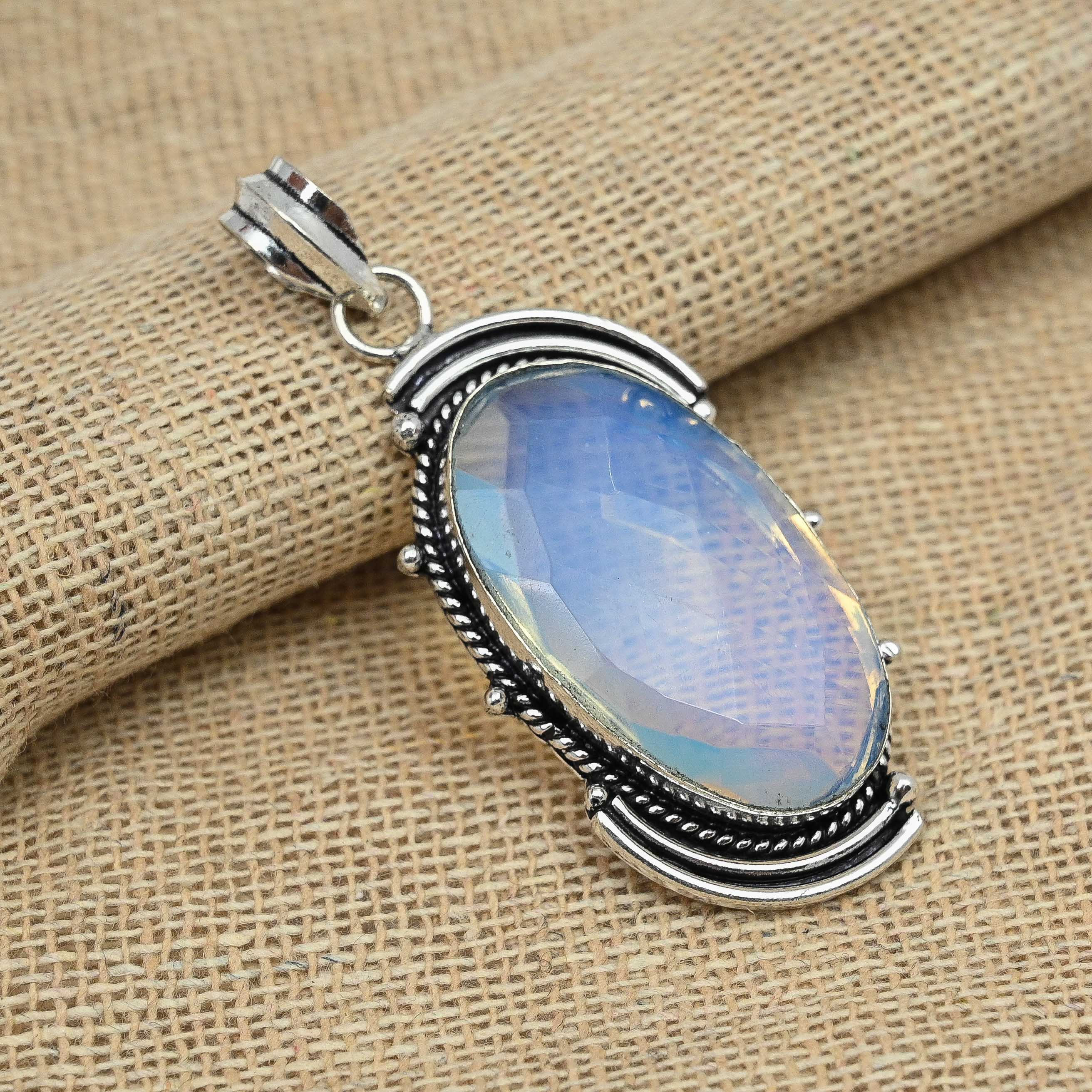 Gorgeous Faceted Milky Opal 925 Sterling Silver Handmade Jewelry Women Pendant