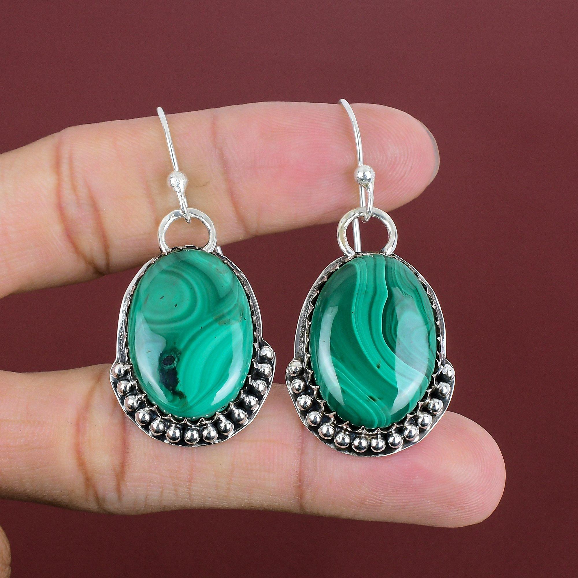 Malachite Earring Gemstone Earrings 925 Sterling Silver Earring Latest Design Jewelry Handmade Drop Earring Malachite Jewelry Gifts For Mom