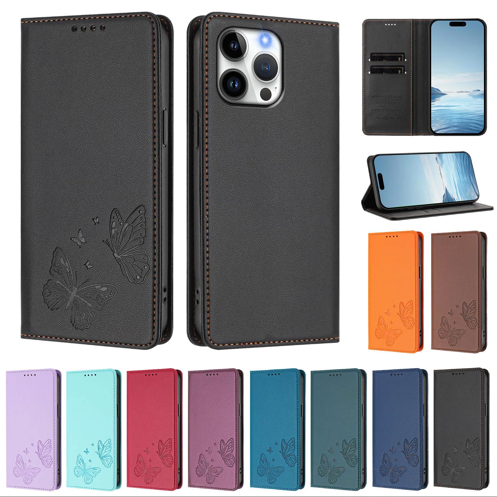 Butterfly Embossed Wallet Case For Samsung Galaxy S26 S25 S24 S23 S22 S21 S20 Ultra Plus FE Edge S10 S9 S8 S7 Edge RFID Blocking, Kickstand