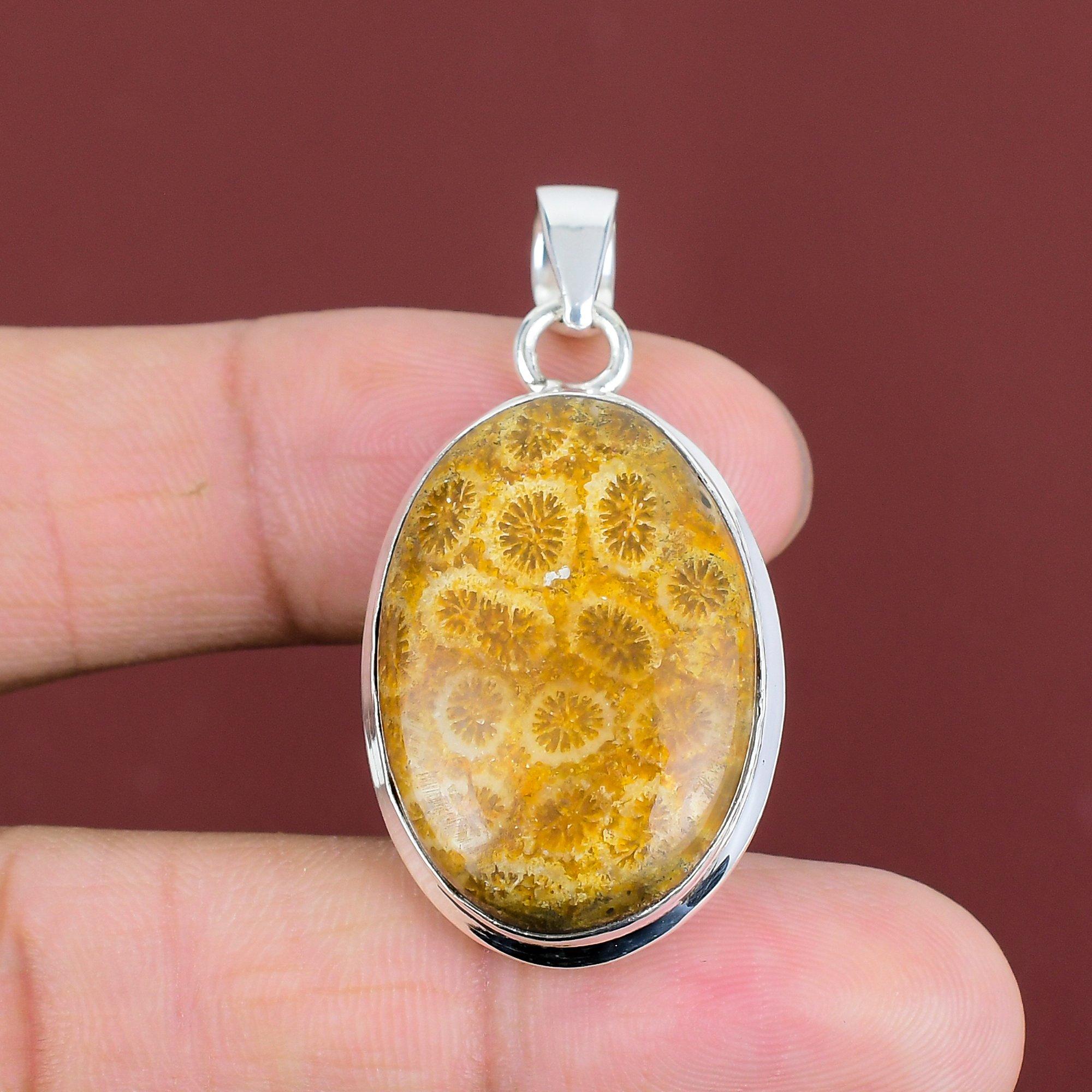 Fossil Coral Pendant Genuine Gemstone Pendant 925 Sterling Silver Pendant Designer Jewelry Handmade Pendant Gifts For Her Brand New Jewelry