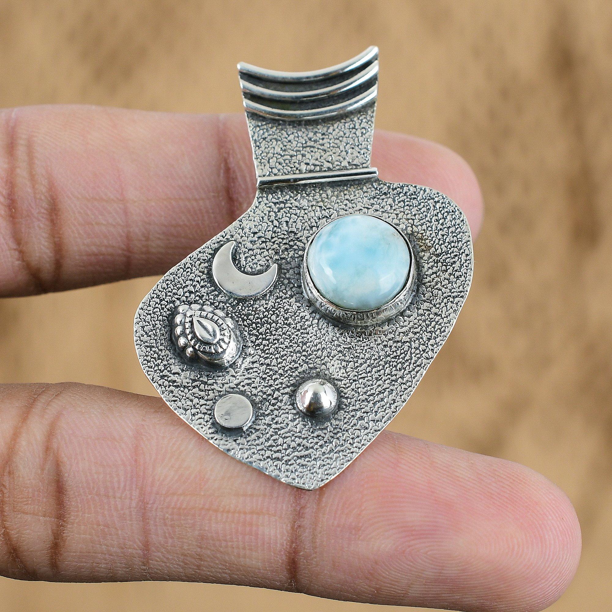 Natural Larimar Gemstone Indian Jewelry 925 Sterling Silver Pendant For Women