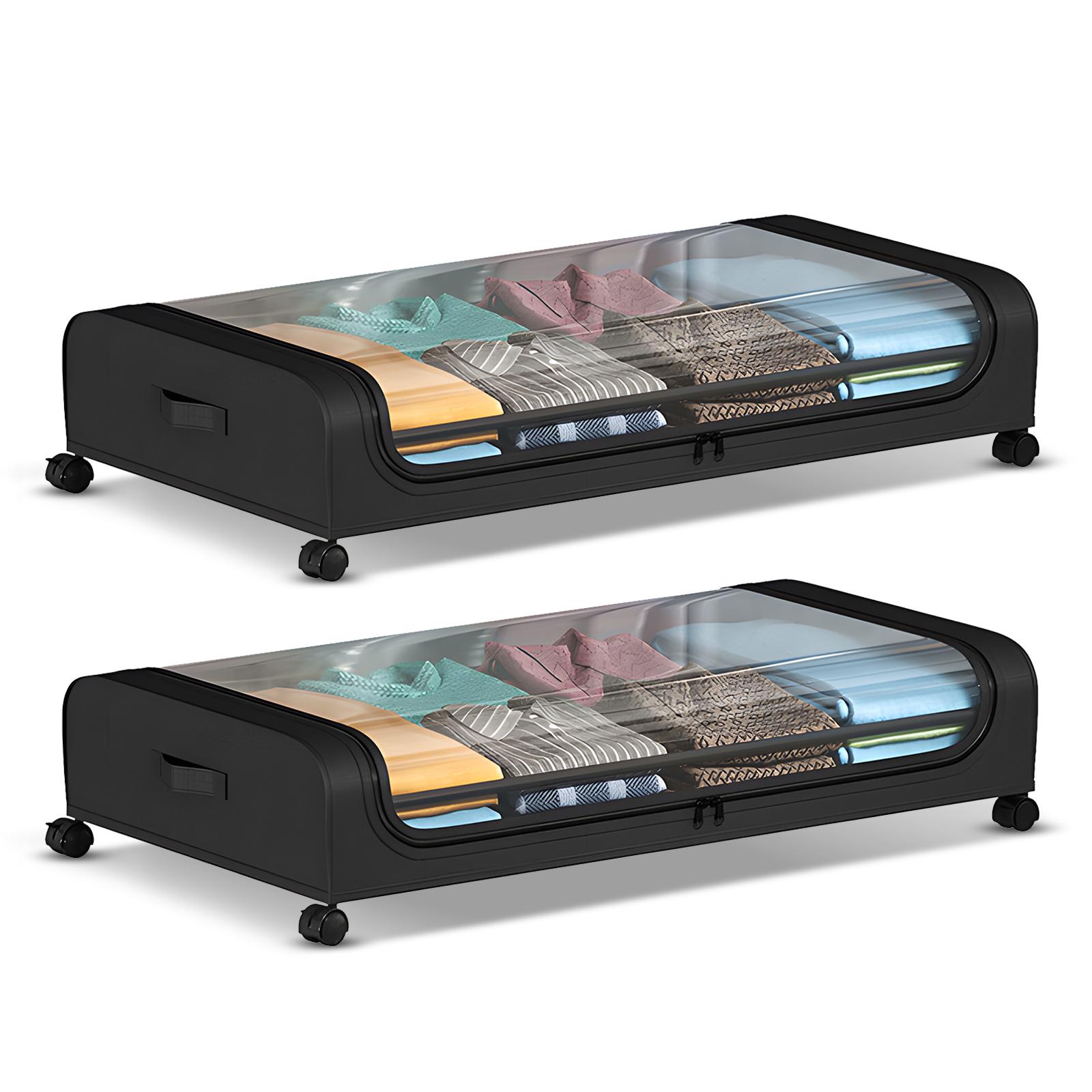 2 Pack Under Bed Storage Container with Lids and Wheels Multifunctional Home Dorm Clothes Storage