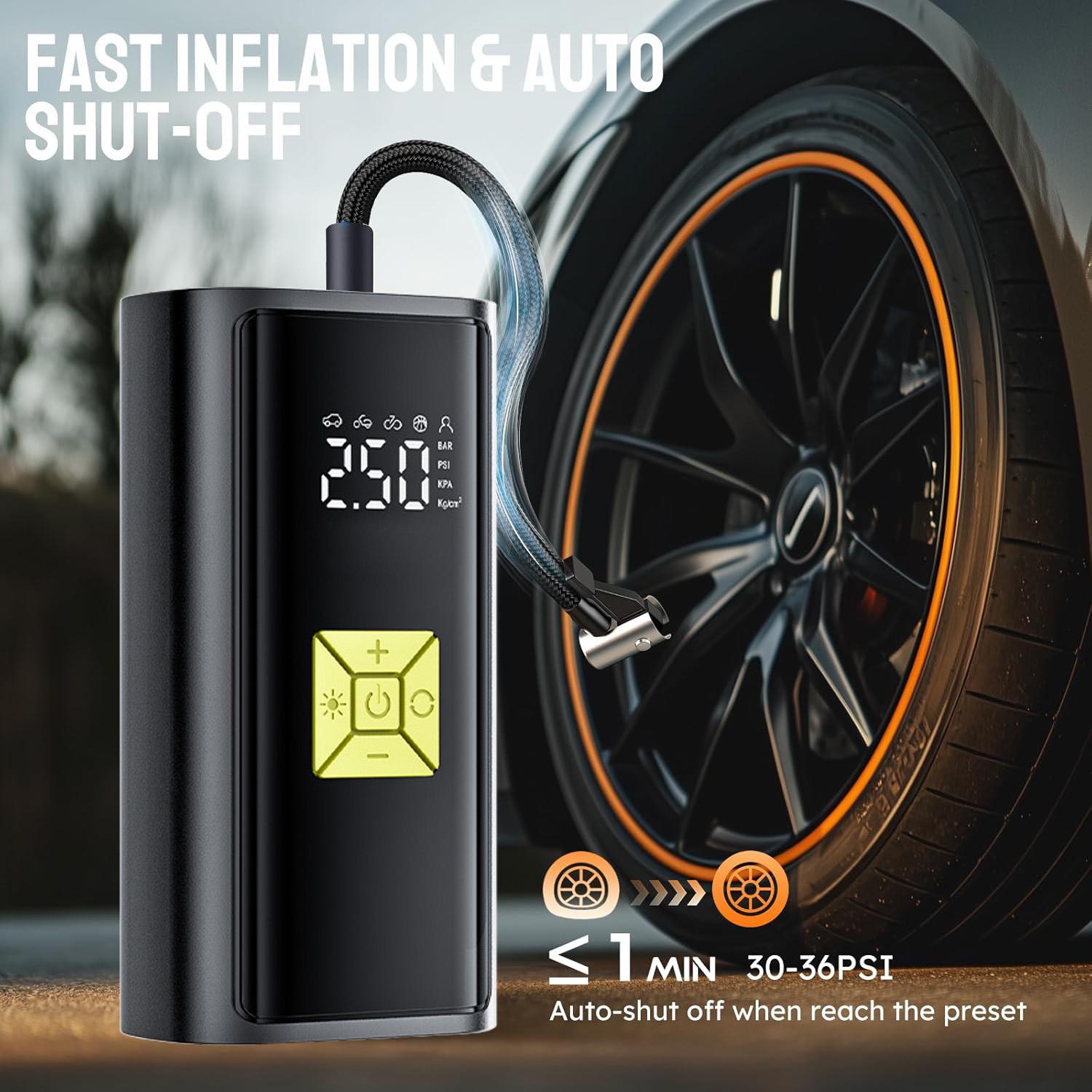 Portable Tire Inflator Air Compressor with Digital Pressure Gauge Fast Inflation, Auto Shutoff Function for Cars, Motorcycles, Bikes & Balls