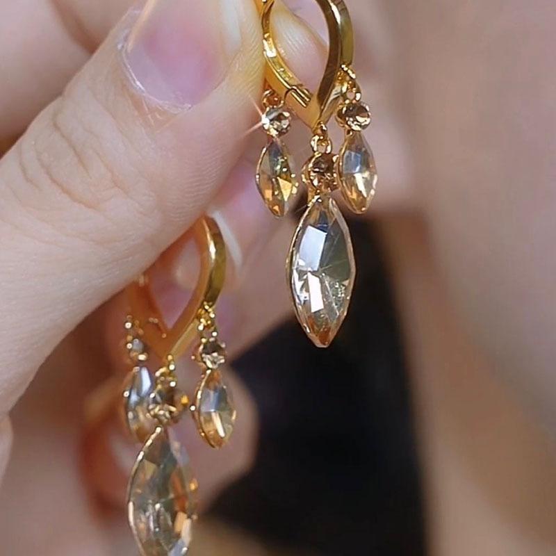 Light Luxury Champagne Geometric Zircon Tassel Drop Earrings for Women Girls Fashion Elegant Earring Wedding Party Jewelry Gift