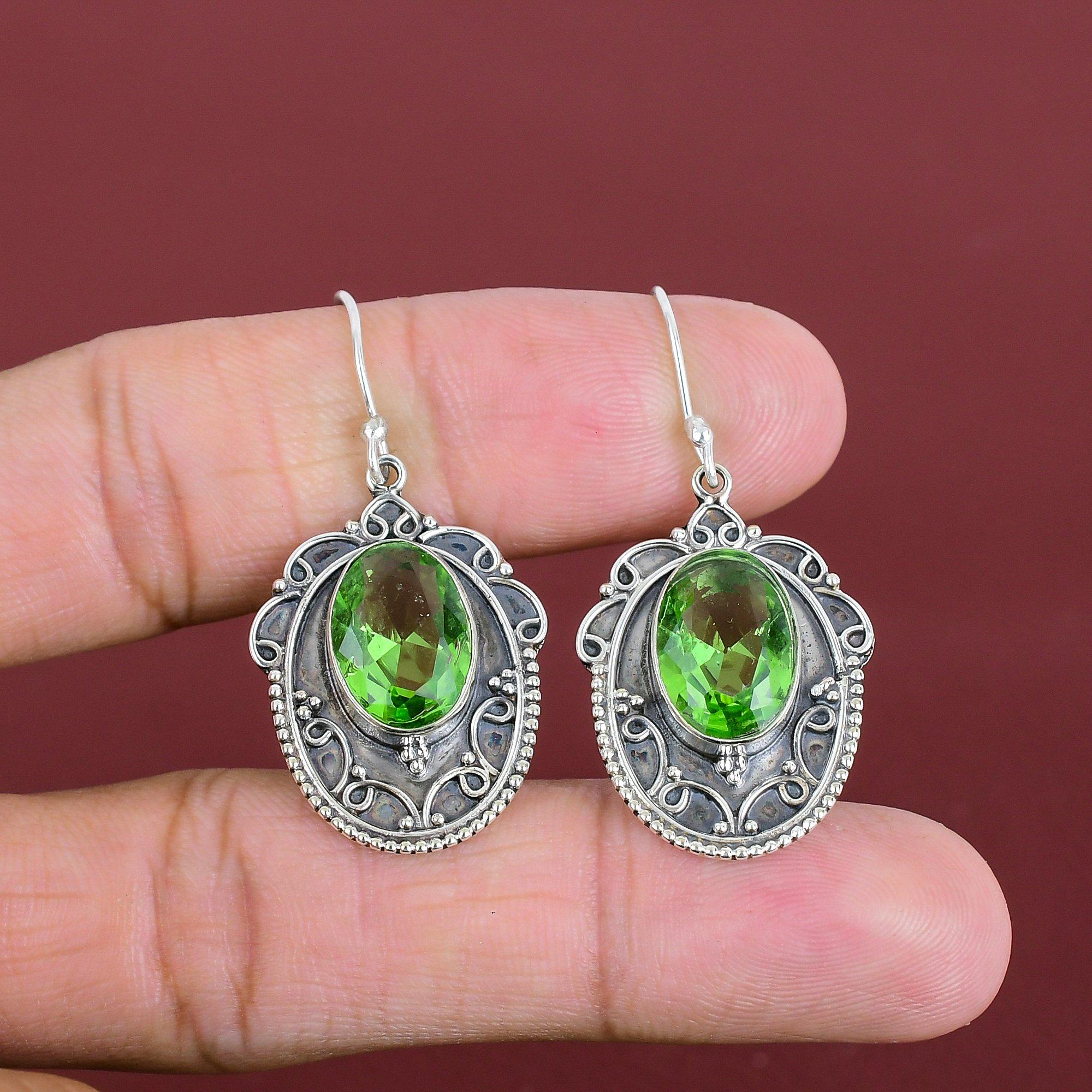 Faceted Green Amethyst Earring Real Gemstone Earrings 925 Sterling Silver Earring Handmade Jewelry Vintage Dangle Earring Anniversary Gifts