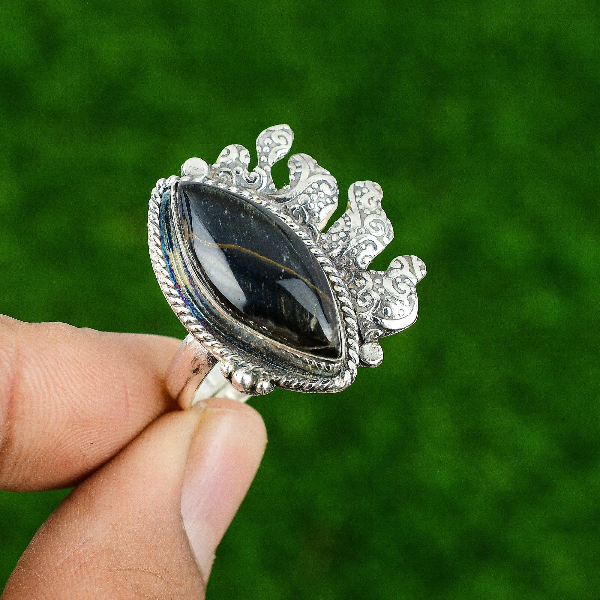 Natural Pietersite Gemstone 925 Silver Statement Adjustable Ring For Girls