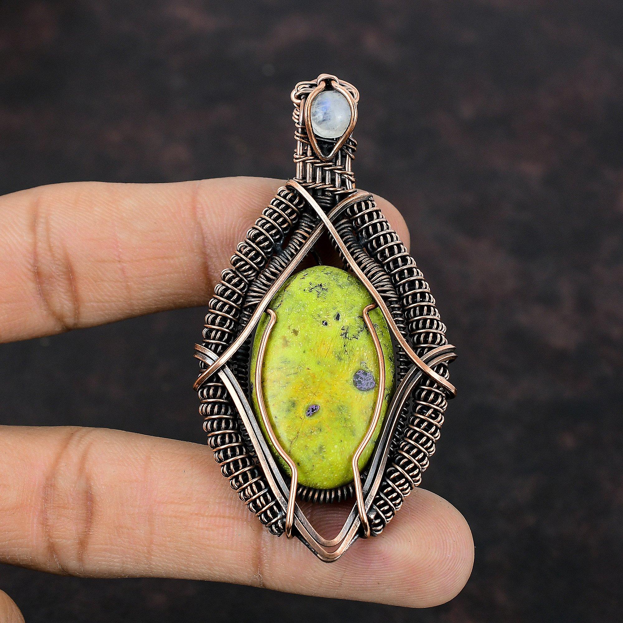 Stichtite Copper Wire Wrapped Pendant Rainbow Moonstone Jewelry Handmade Pendant Stichtite Gemstone Jewelry Gift For Her Copper Wire Jewelry