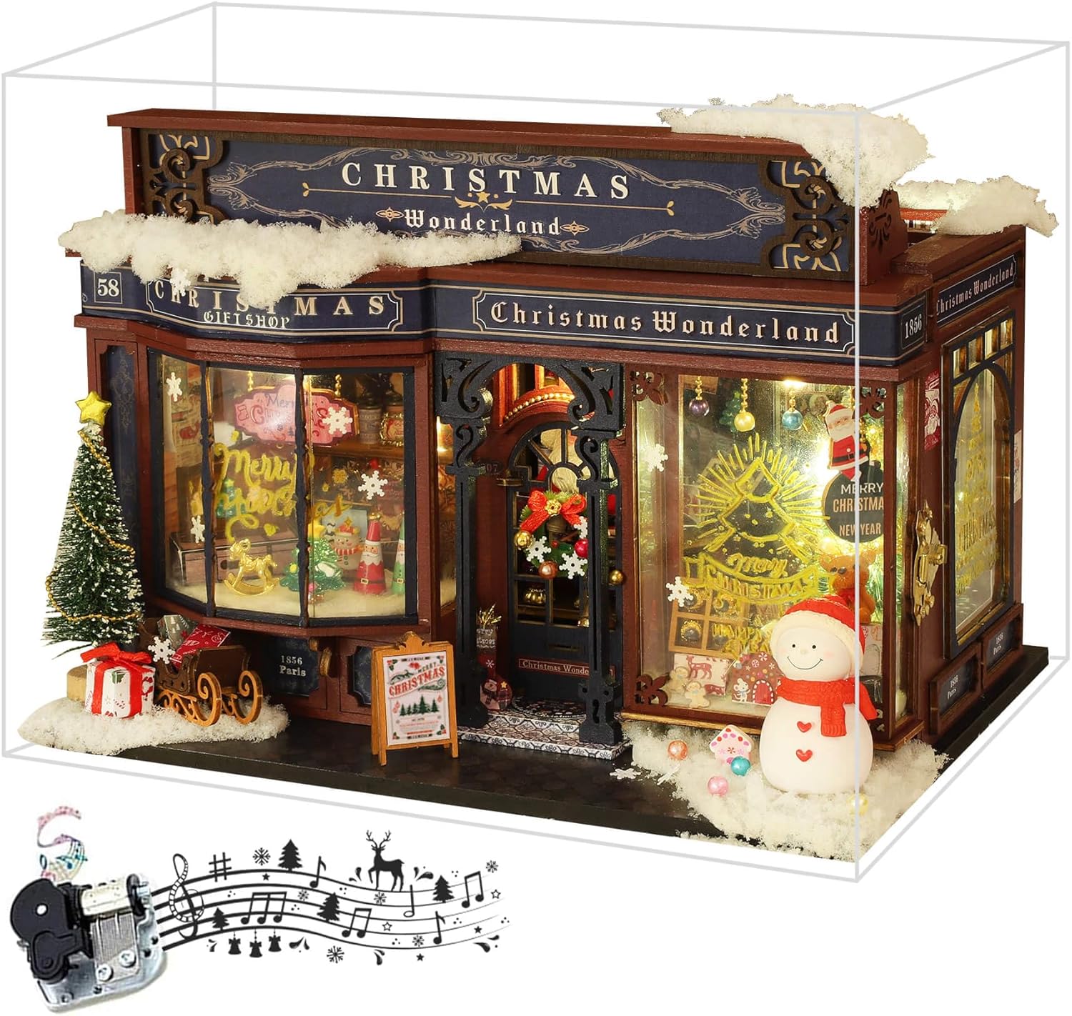 Christmas Miniature Dollhouse Kit, DIY Dollhouse Miniature House Kit for Adults, Tiny House Kits Mini Model Building Sets with Music