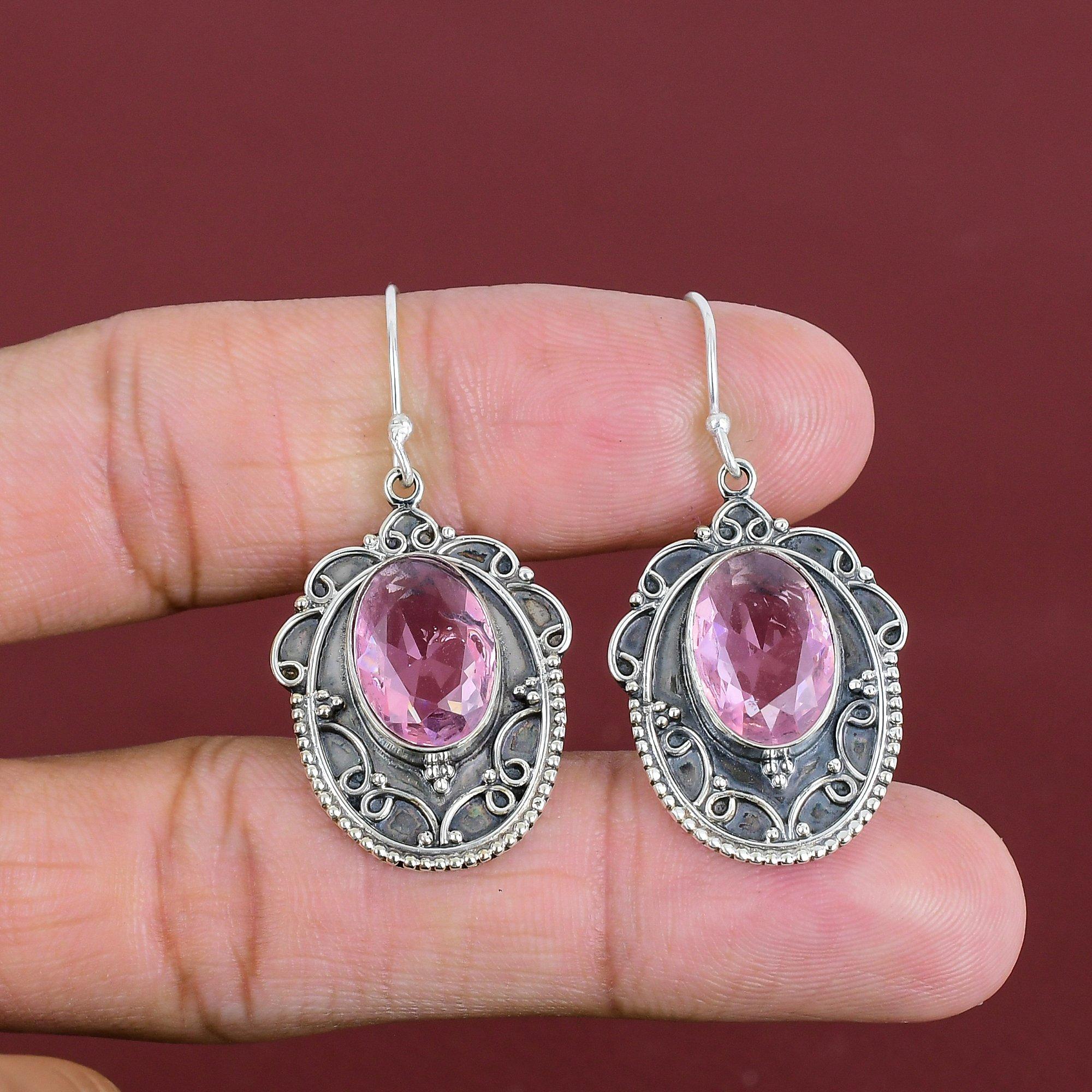 Faceted Pink Kunzite Earring Vintage Dainty Jewelry 925 Sterling Silver Earring Original Gemstone Earring Handmade Jewelry Gifts For Mother