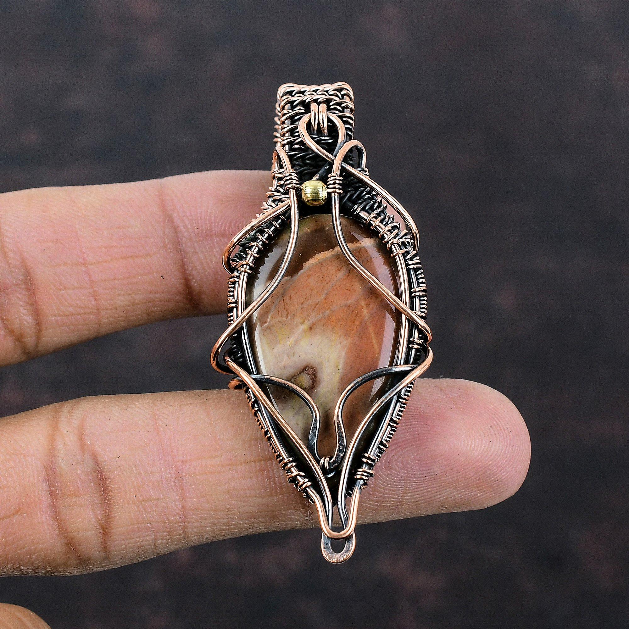 Polychrome Jasper Pendant Copper Wire Wrapped Pendant Handmade Pendant Gemstone Copper Jewelry Gift For Mom Unique Pendant Wire Wrap Jewelry