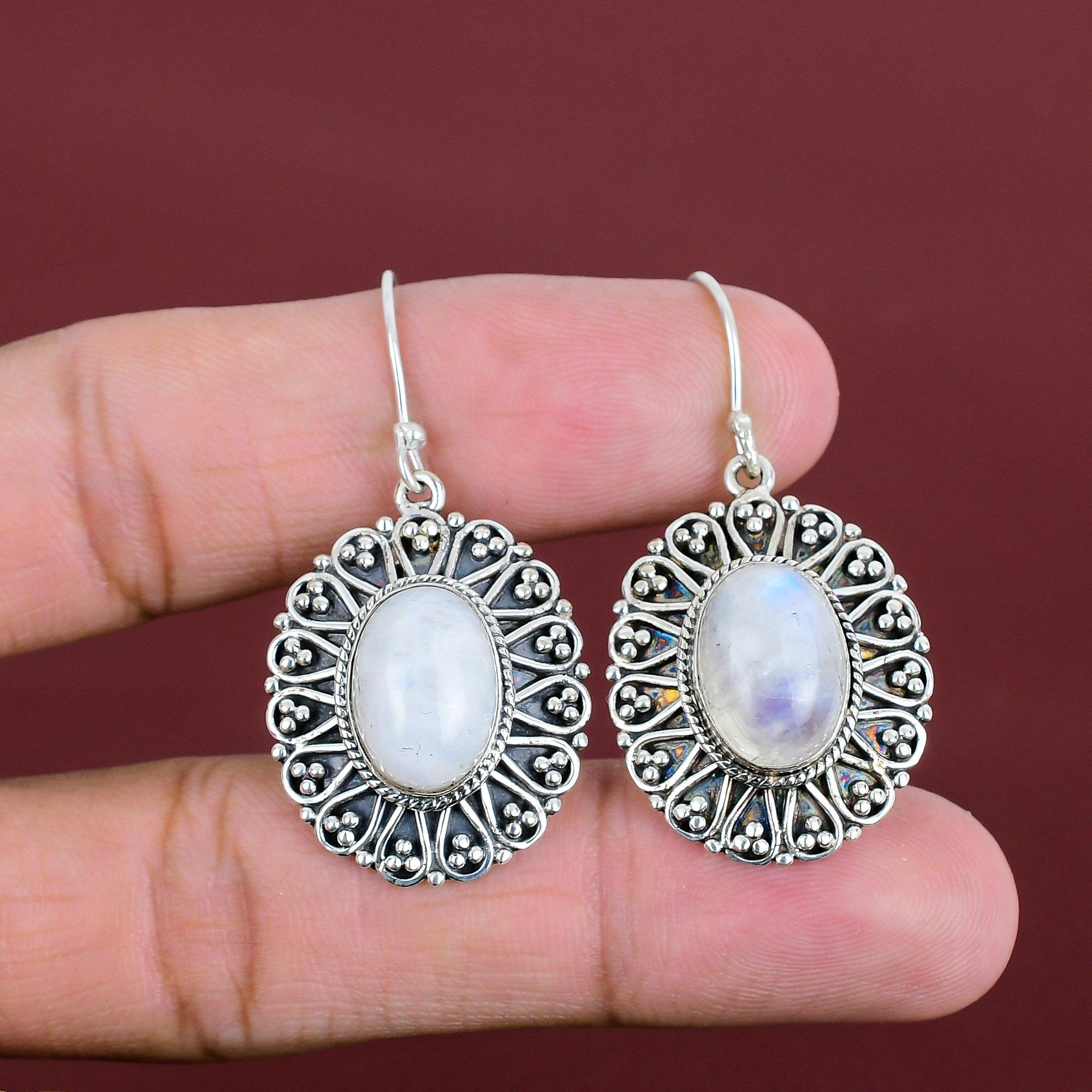 Rainbow Moonstone Earring Handmade Jewelry Vintage Gemstone Earrings 925 Sterling Silver Earring Antique Jewelry Drop Earring Wedding Gifts