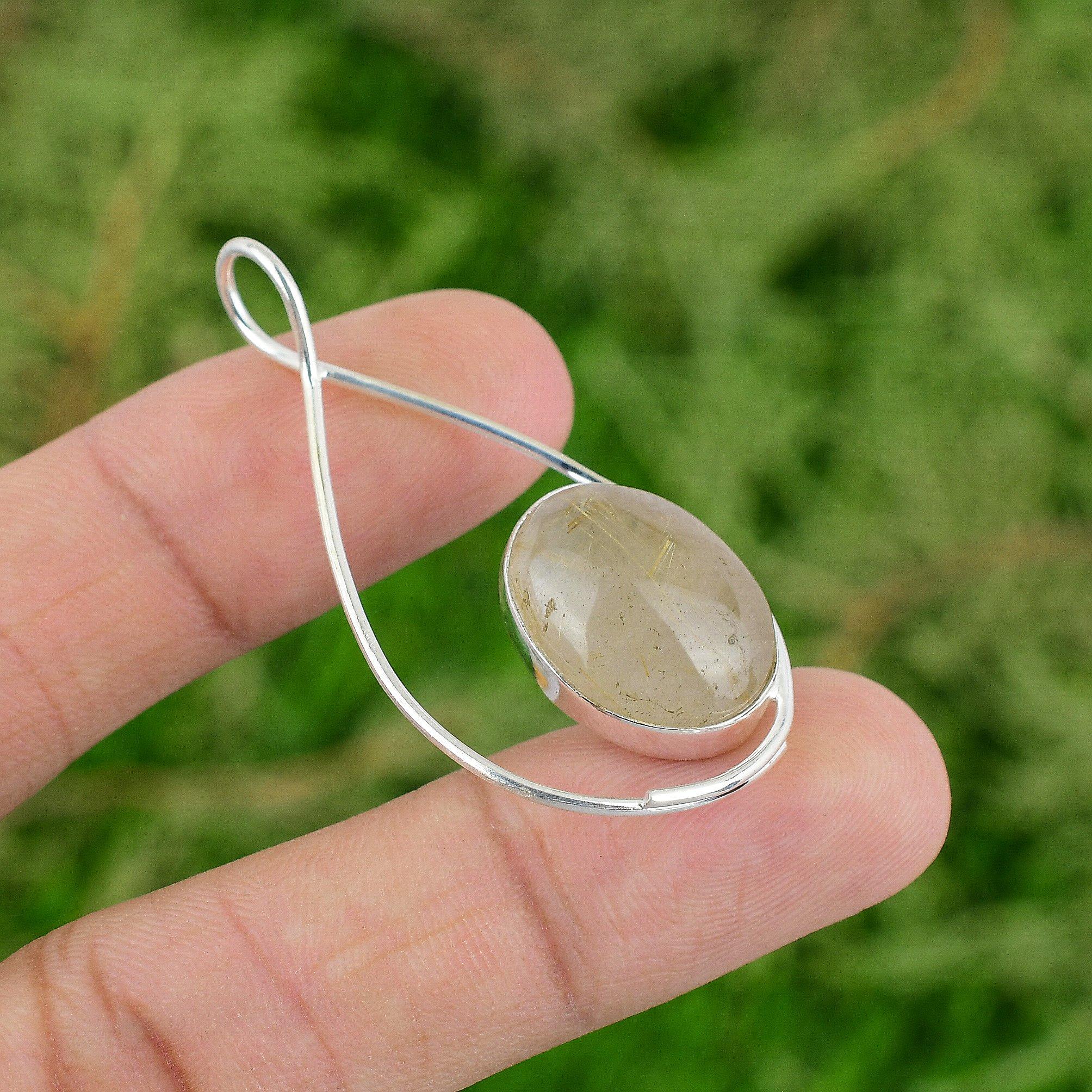 Daughters Day Sale Sterling Silver Natural Golden Rutile Bezel Pendant Jewelry