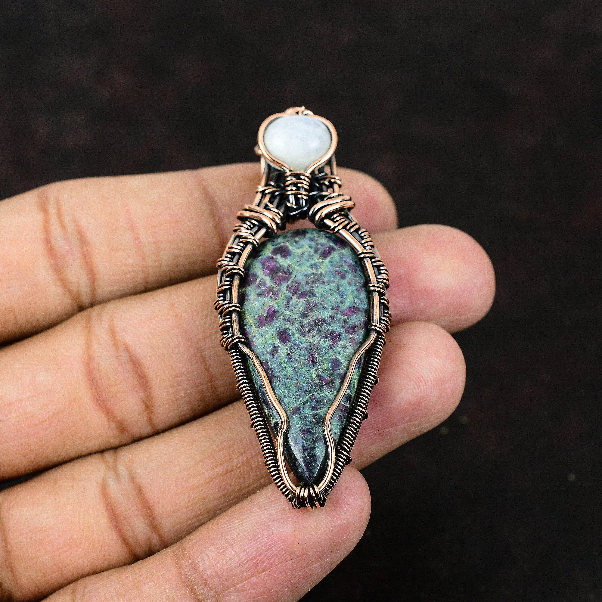 Ruby In Blue Kyanite Copper Wire Wrapped Pendant Gemstone Copper Jewelry Moonstone Handmade Jewelry Designer Pendant For Women Gift For Him