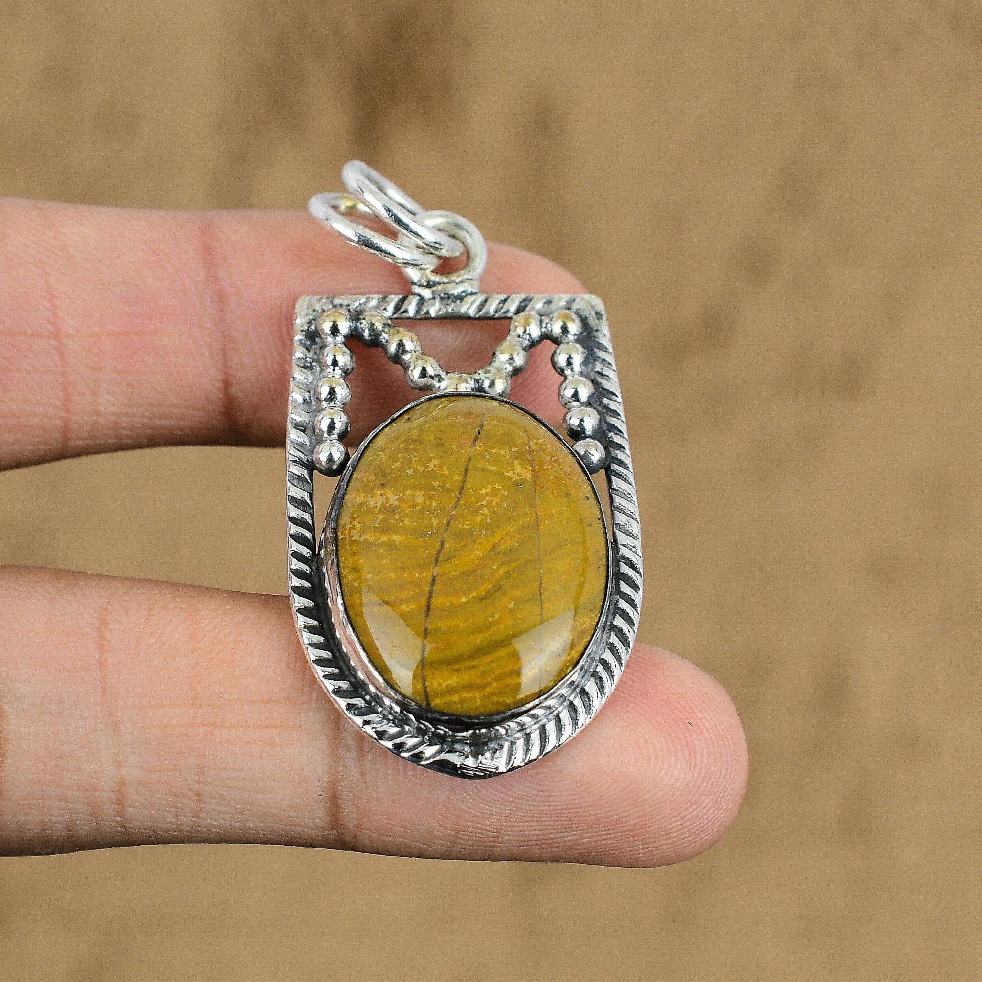 Birthday Gift For Her Natural Ocean Jasper Gemstone Pendant 925 Sterling Silver