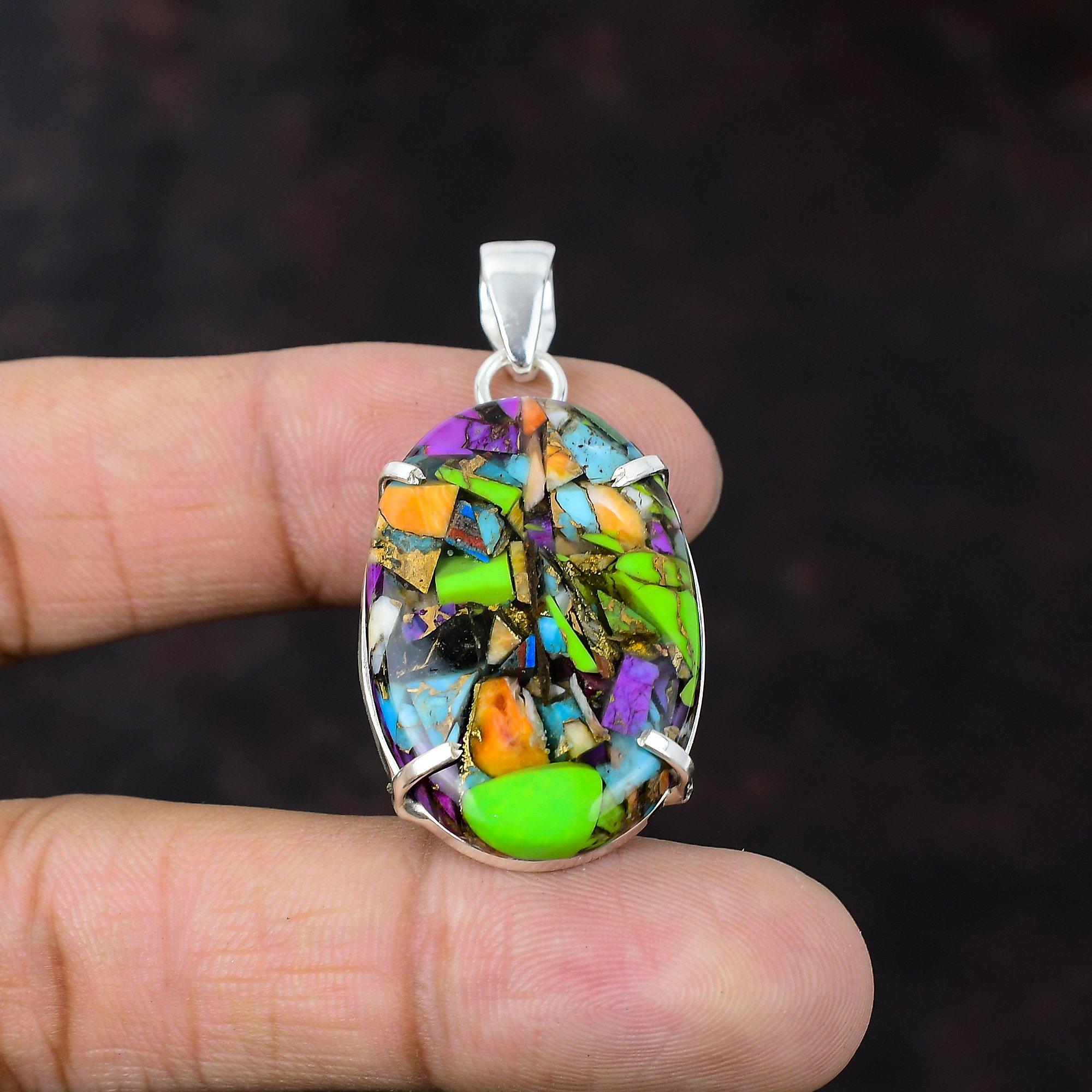 Fiesta Kingman Türkis Anhänger 925 Sterling Silber Anhänger Edelstein handgemachter Schmuck Multi Kupfer Türkis Anhänger Jahrestag für Geschenke