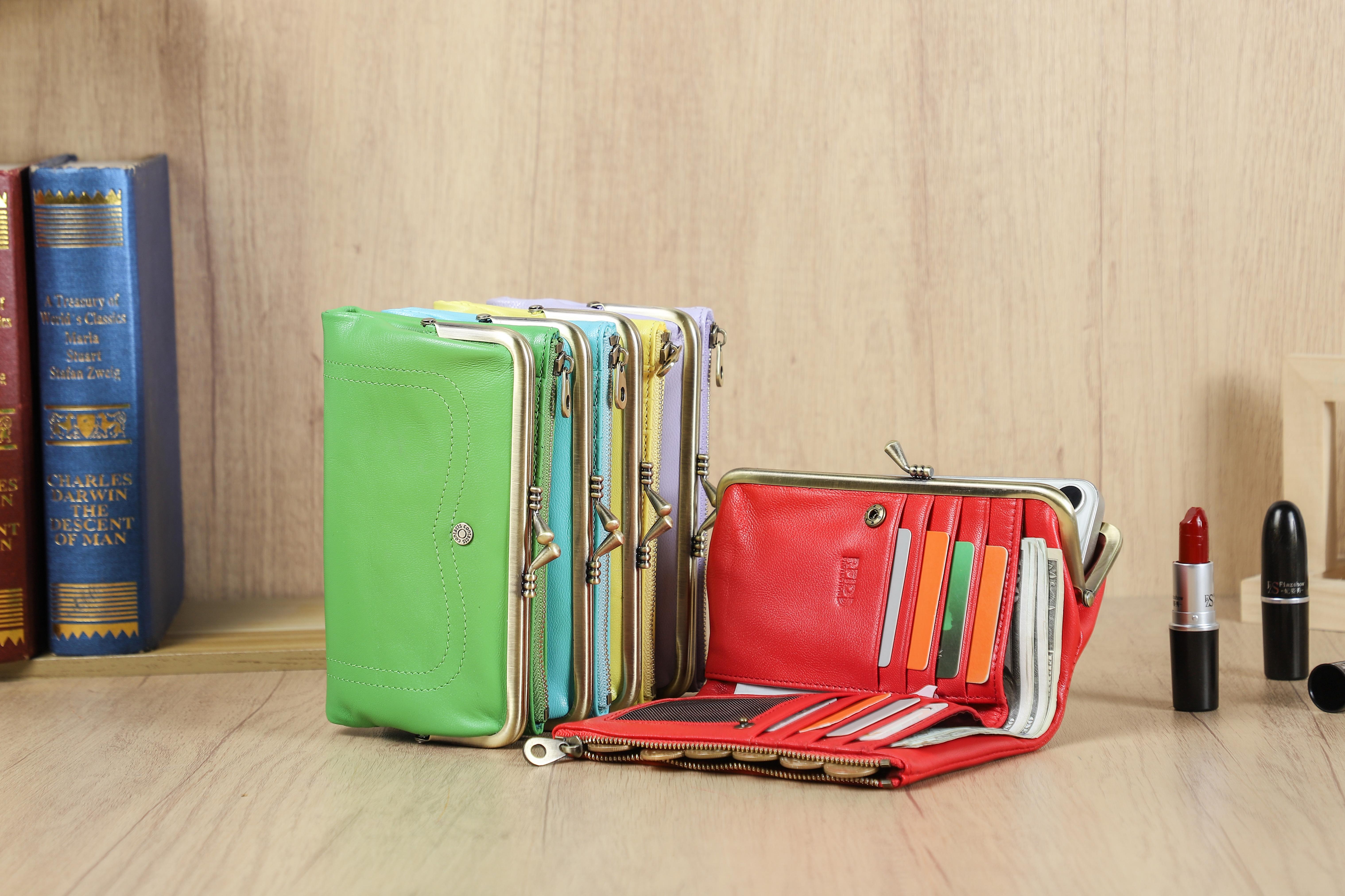 CONTACT'S Genuine Leather Fashion  Long Wallet Women Colorful Coin Pocket with Photo Slot Soft Female Purse Wallets