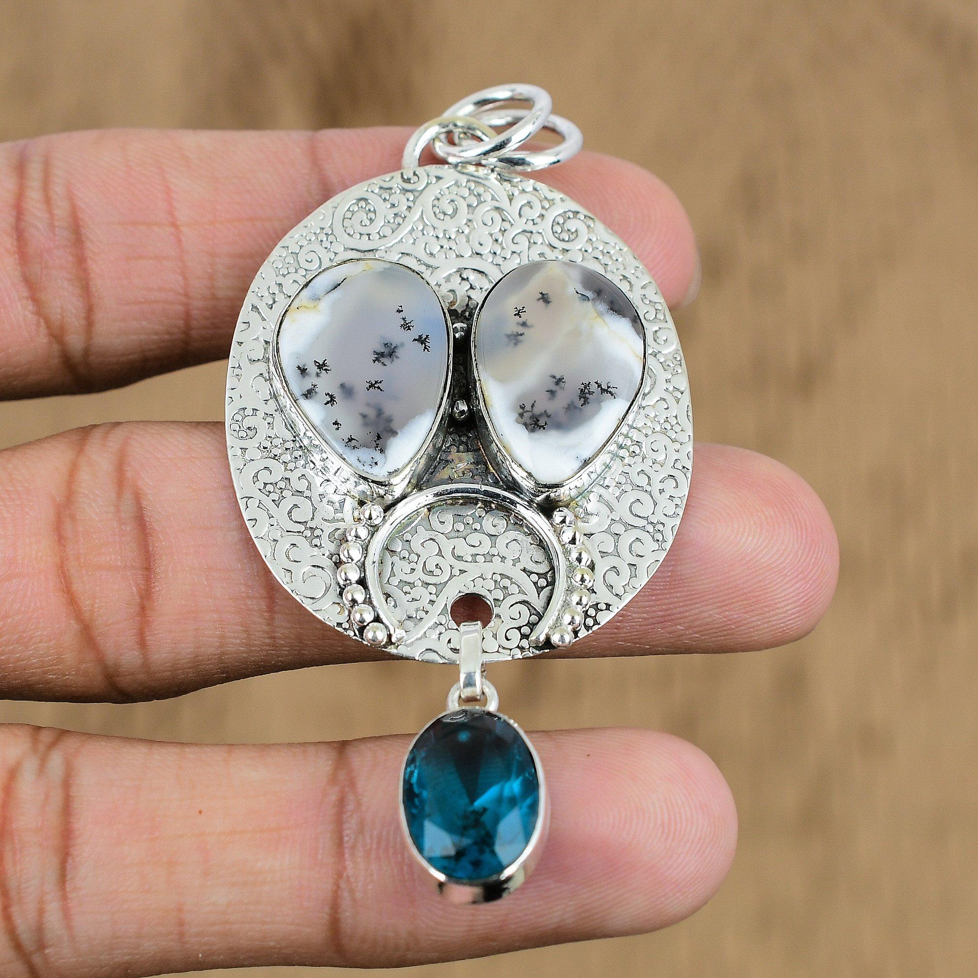Gift For Women Pendant 925 Sterling Silver Natural Dendrite Opal Gemstone