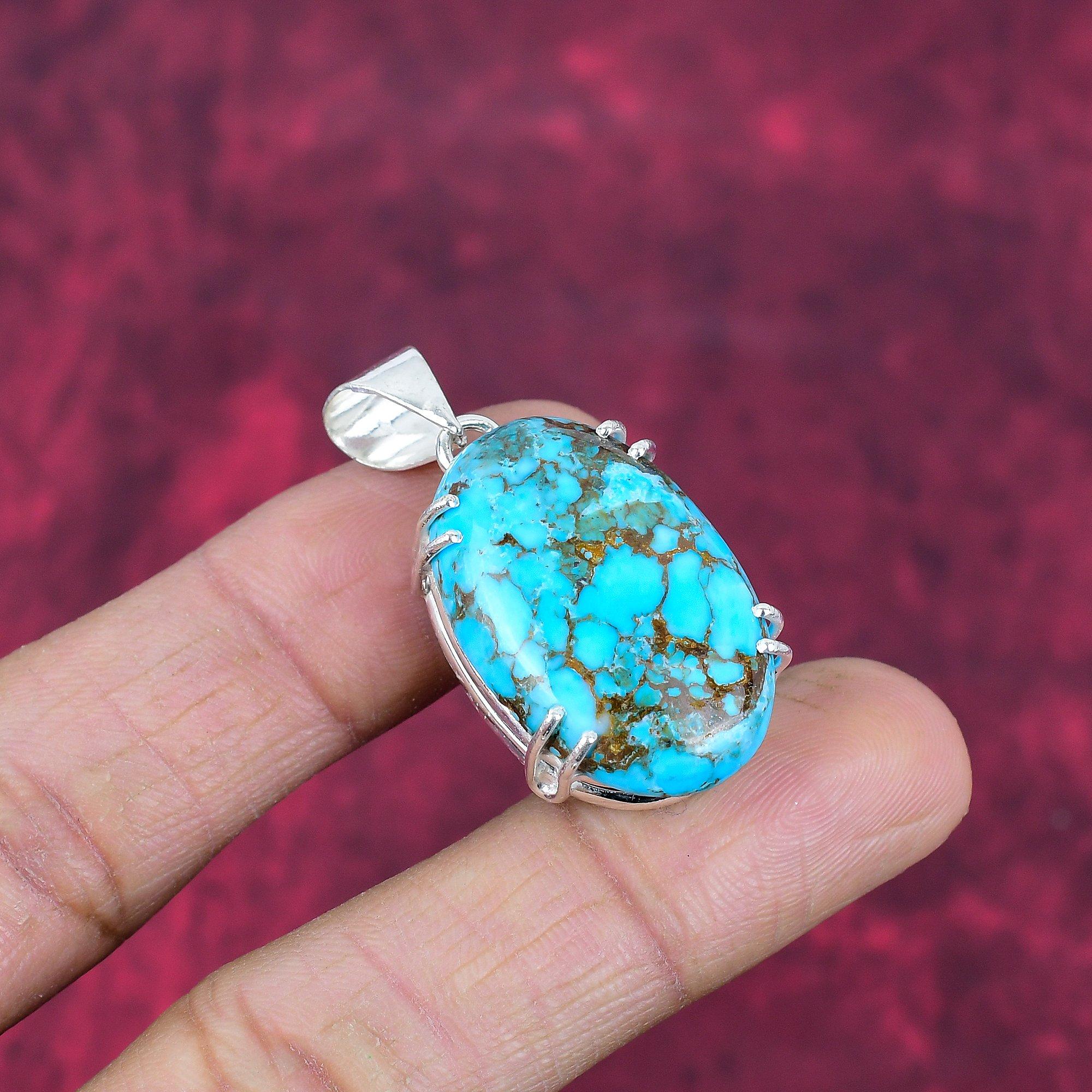 Tibetan Turquoise Pendant, 925 Solid Sterling Silver Gemstone Jewelry, Handmade Pendant, For Thanksgiving