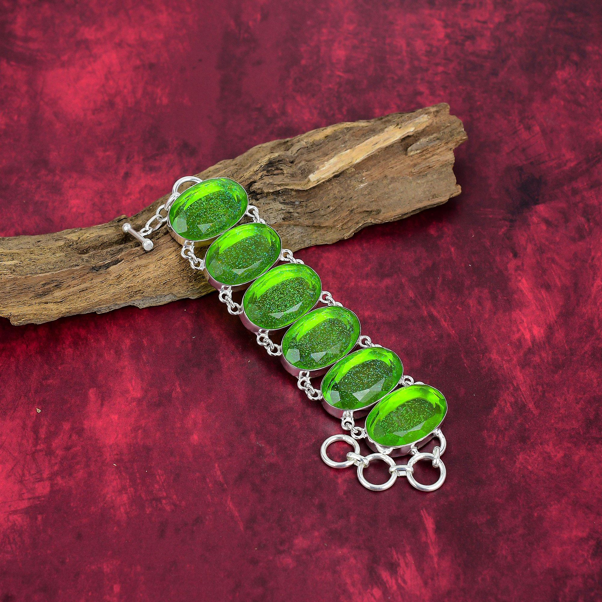 Green Triplet Opal 925 Solid Sterling Silver Bracelet, Handmade Gemstone Bracelet Jewelry, Gifts For Wife Brand New Bracelet