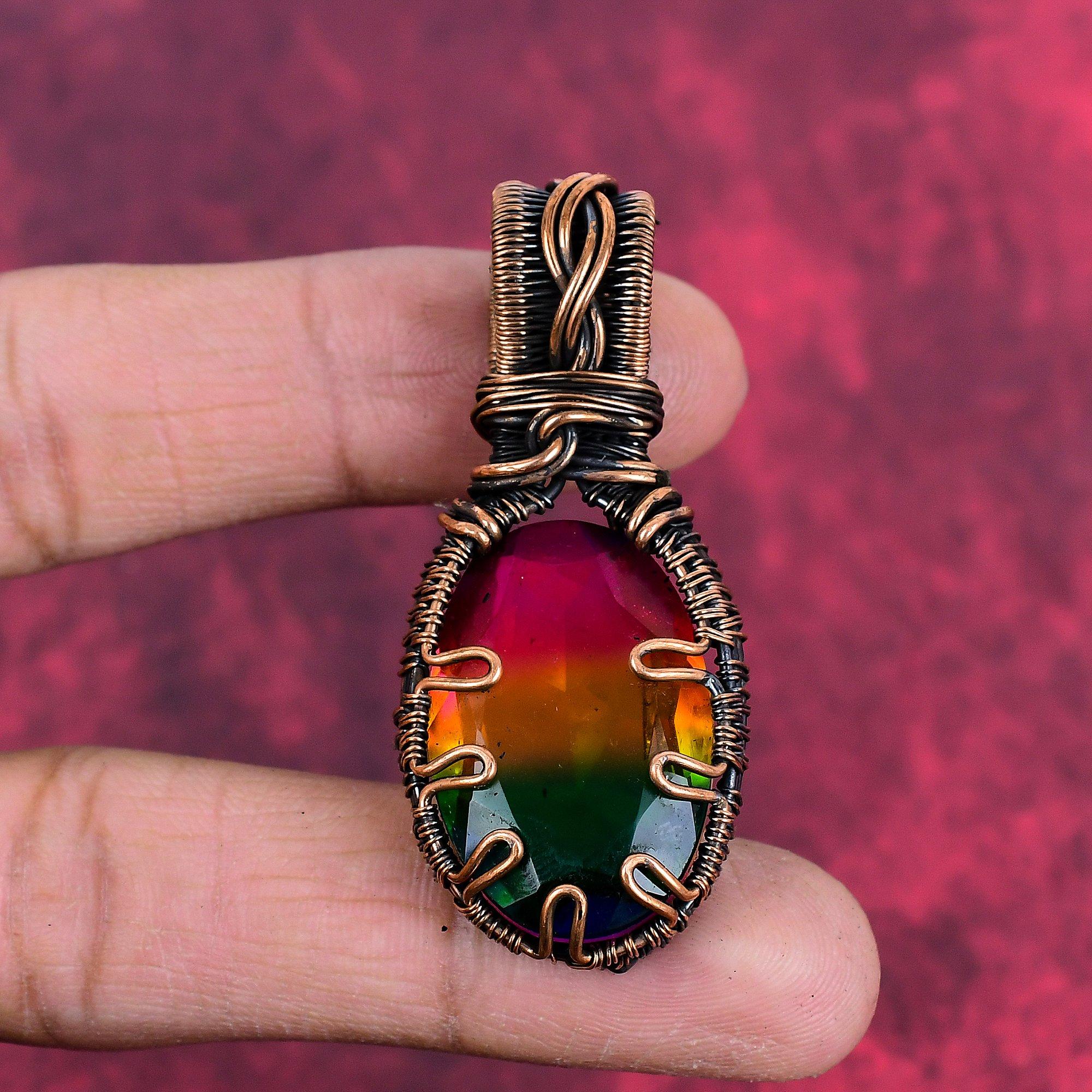 Faceted multi tourmaline pendant copper wire wrapped pendant handmade pendant multi tourmaline gemstone jewelry wedding gifts copper jewelry