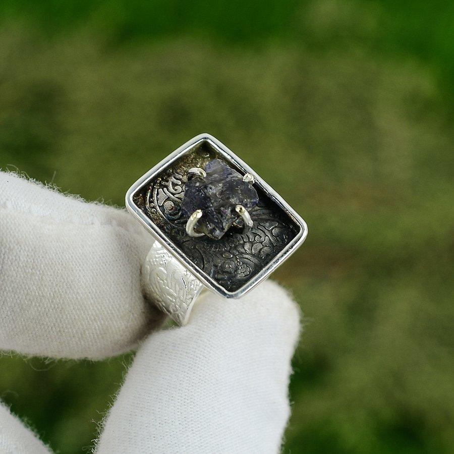 Gift For Her Natural Amethyst Rough Multi Stone Adjustable Ring 925 Silver