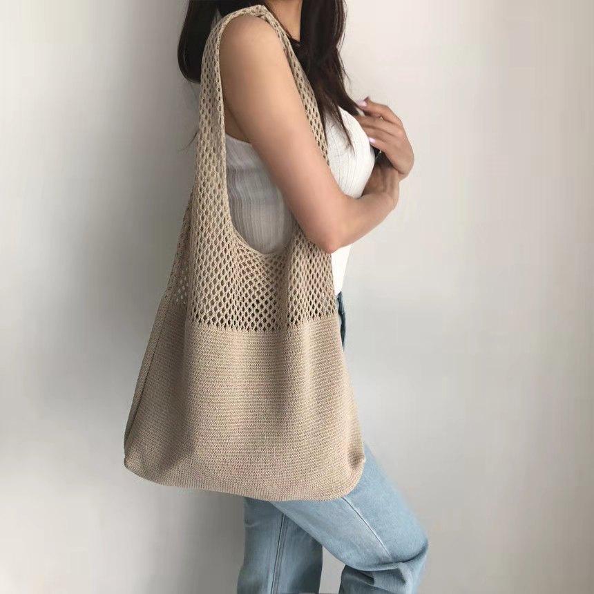 Bag Woman Retro Hollow New Hand Bill Shoulder Bag Knitting Bag Wool Bag