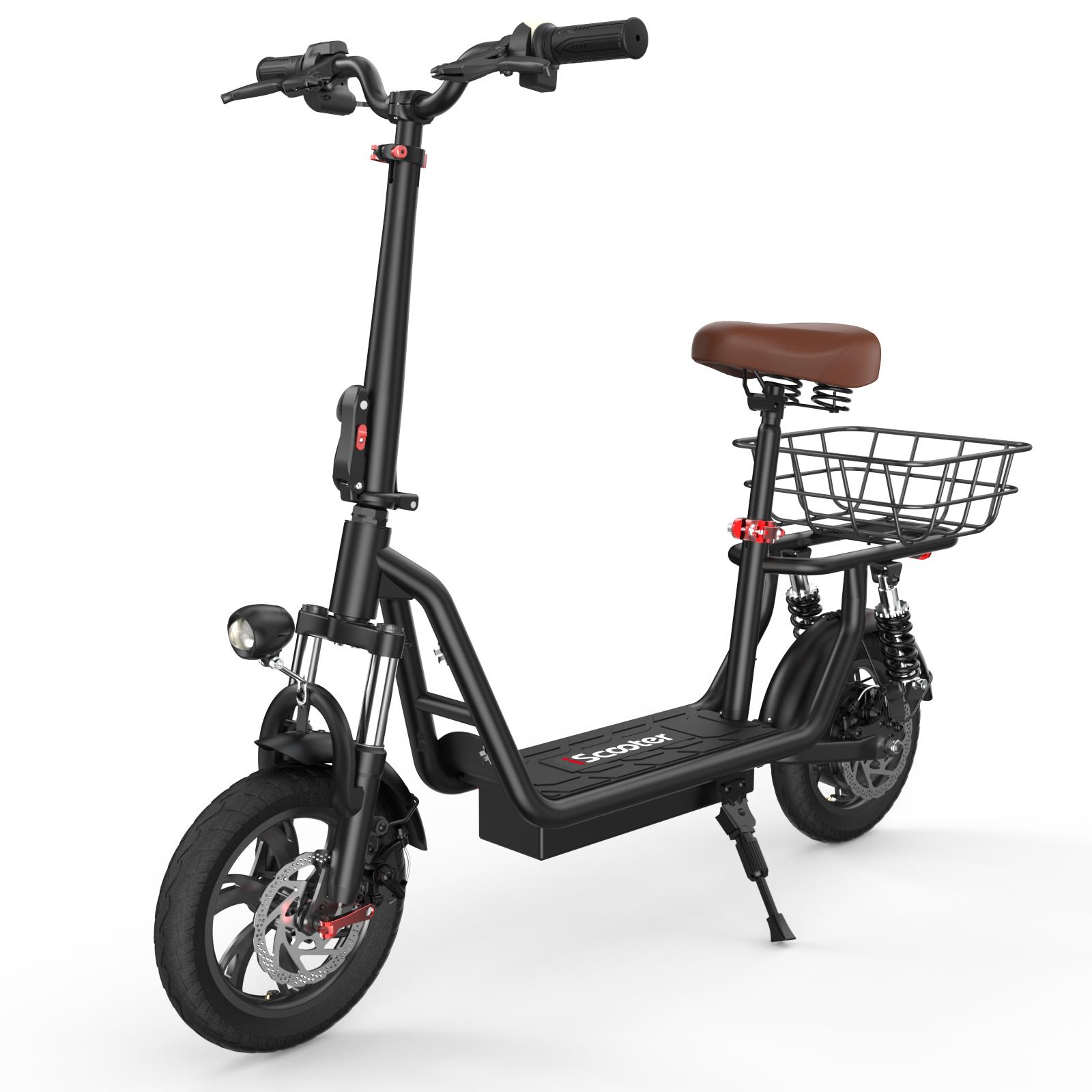 iScooter i12 City Commuter Electric Scooter for Adults 500W 36V7.5Ah Road E-Scooter 12" Large Wheel 25km/h Legal E-Scooter with Rear Basket & Seat