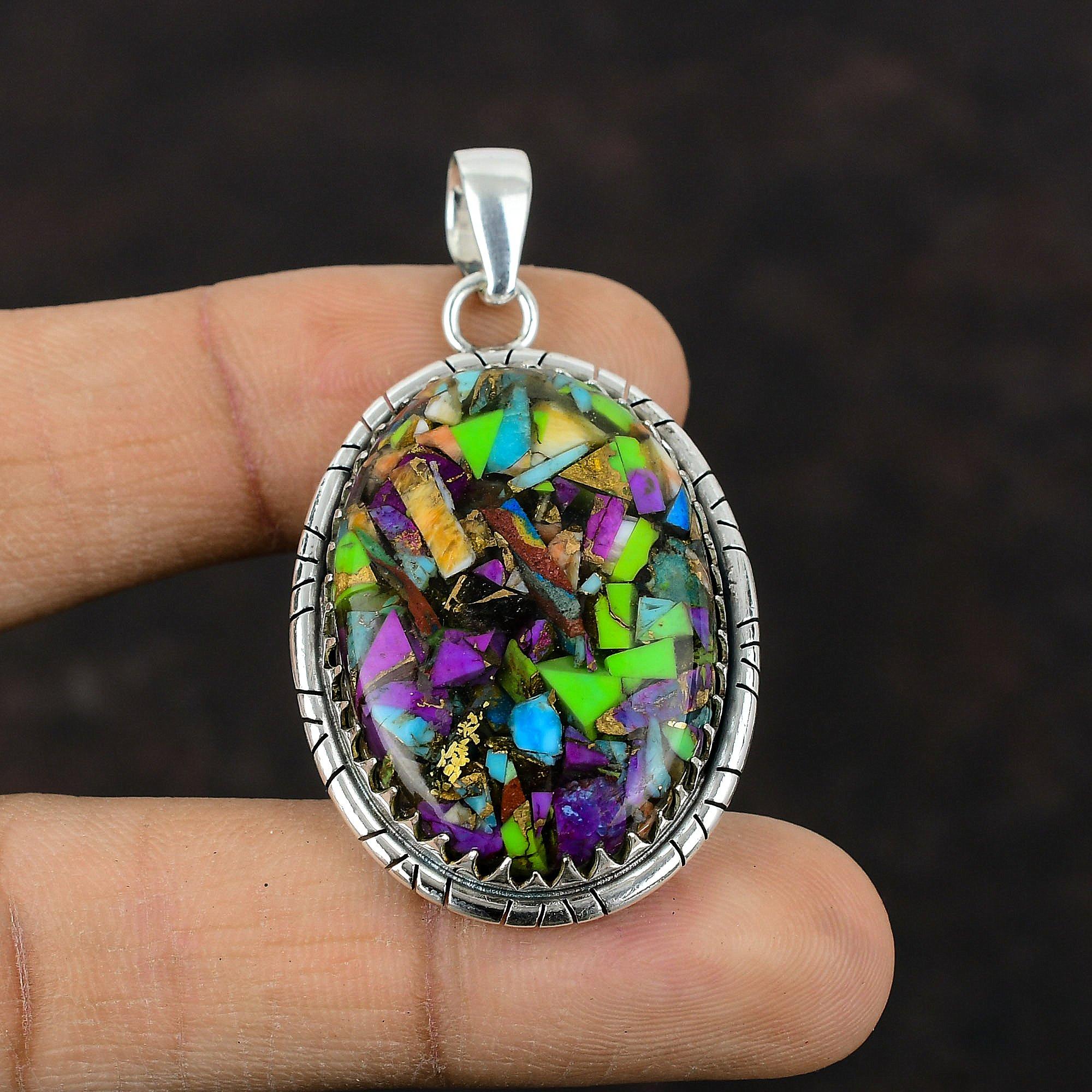 Fiesta Kingman Turquoise Pendant Multi Copper Turquoise Pendant 925 Sterling Silver Pendant Handmade Jewelry Wedding Gift Gemstone Pendants