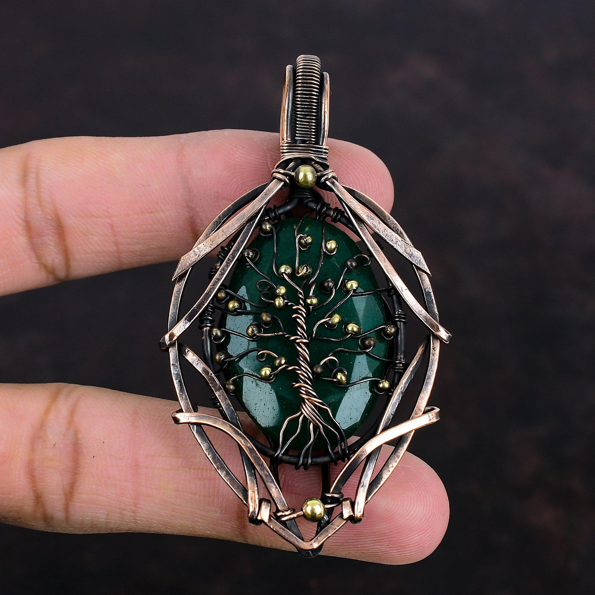 Tree Of Life Faceted Zambian Emerald Pendant Copper Wire Wrapped Gemstone Pendant Copper Jewelry Handmade Pendant Wire Wrap Jewelry For Gift