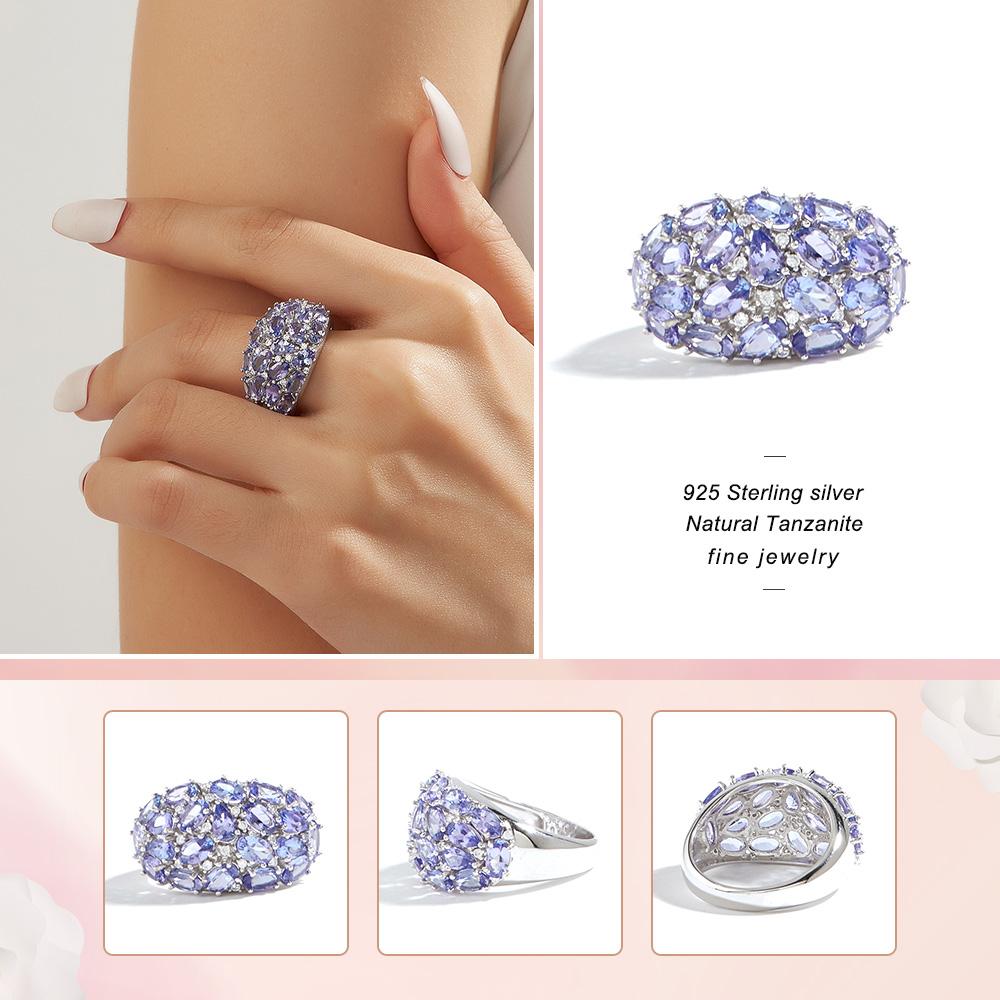 Luksusowy projektant szykowny, ogromny srebrny pierścionek naturalny cenny tanzanit kamień szlachetny biżuteria dla kobiet ślub, rocznica i prezent na imprezę
