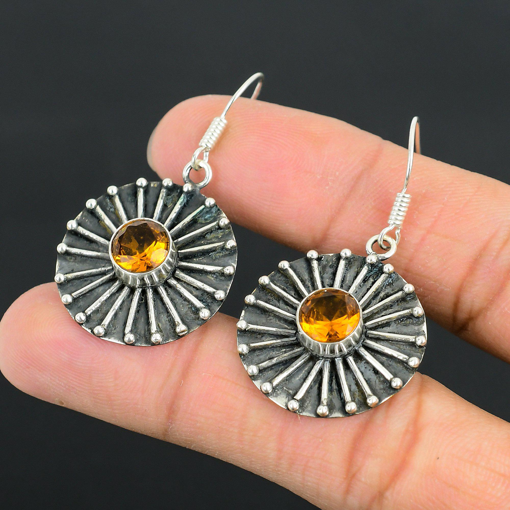 Natural Citrine Gemstone 925 Sterling Silver Drop/Dangle Earrings For Girls