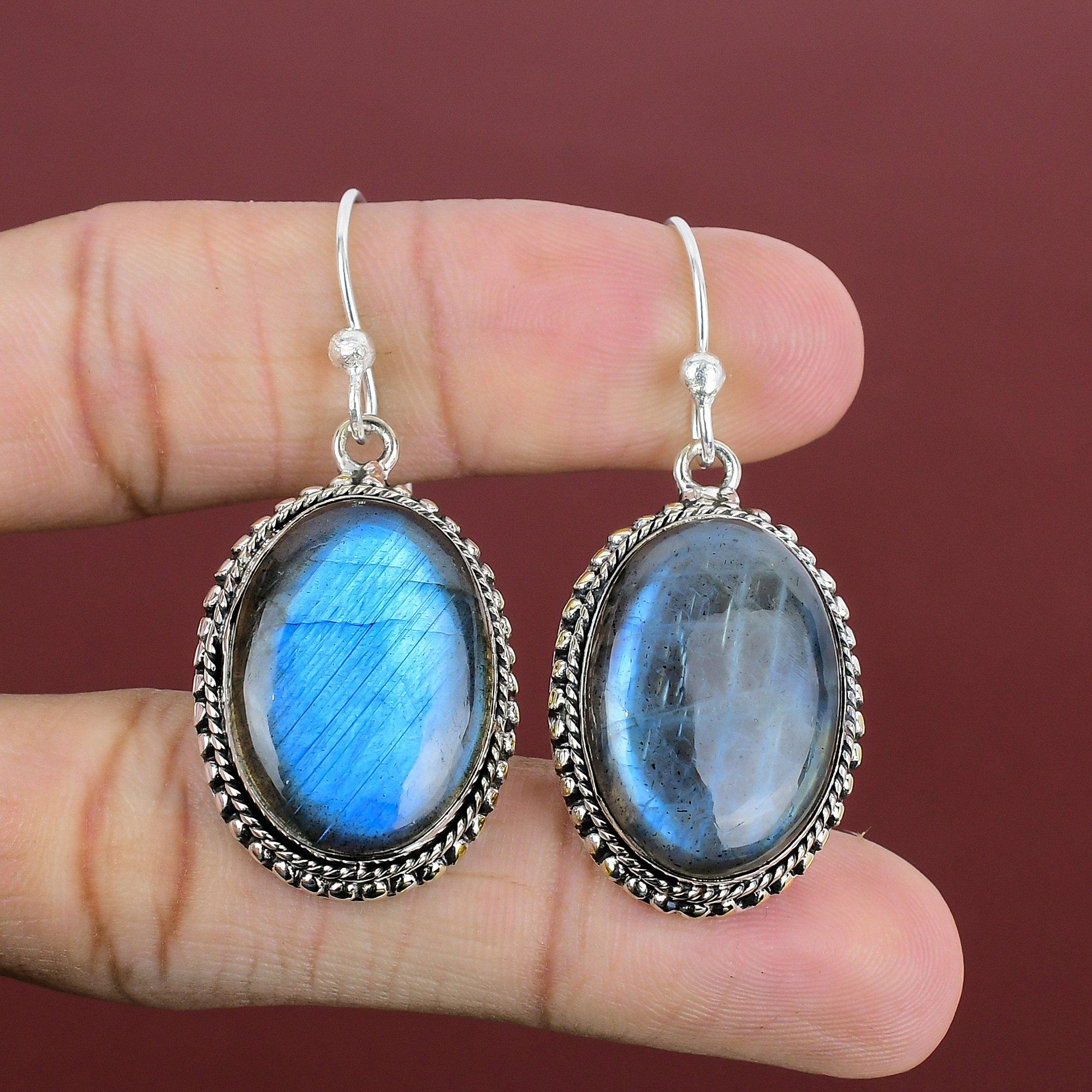 Labradorite Gemstone Earring 925 Sterling Silver Earring Vintage Design Earring Natural Labradorite Jewelry Handmade Earring Gifts For Women
