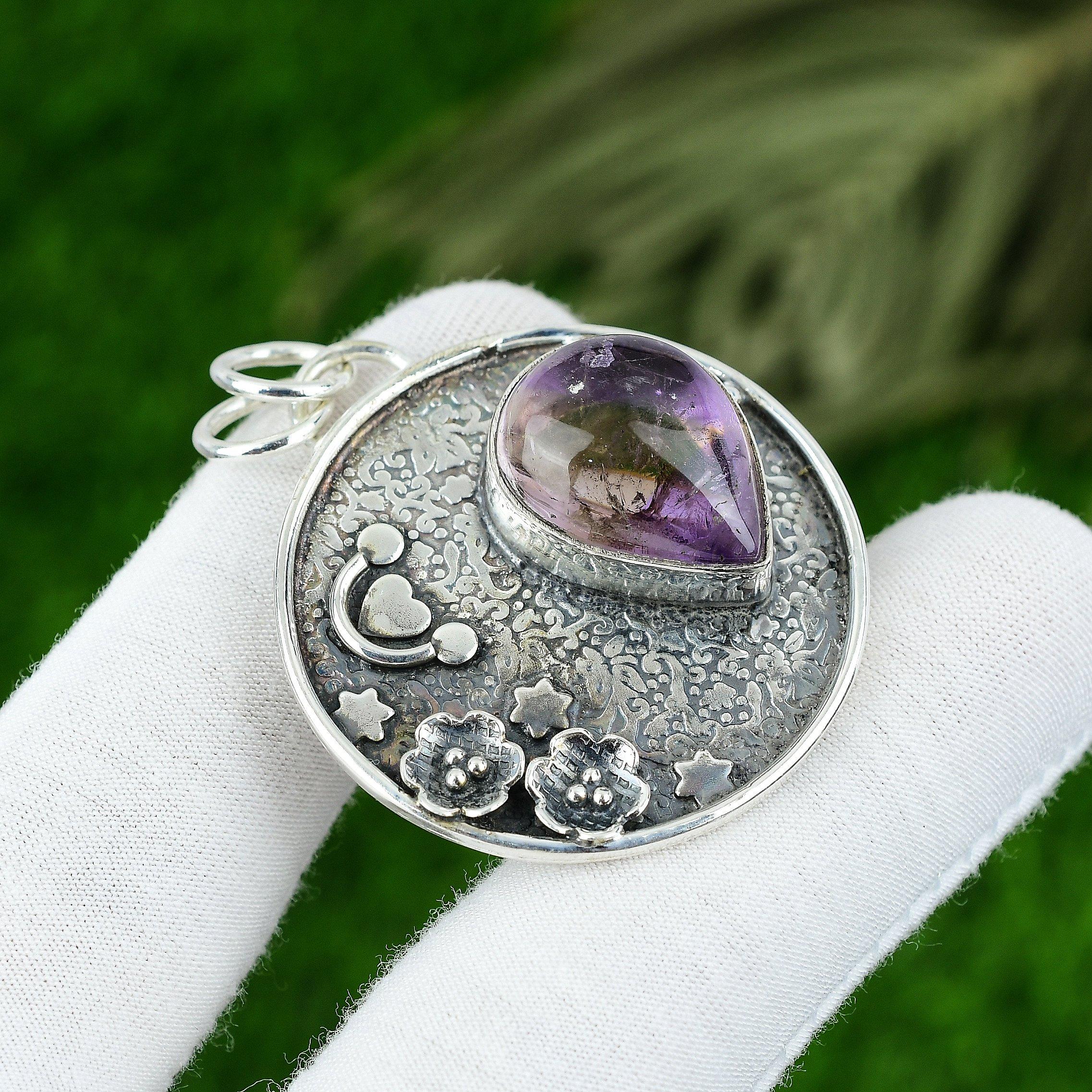 Naturlig Stjärnametist Ädelstenshänge 925 Sterling Silver Smycken För Kvinnor