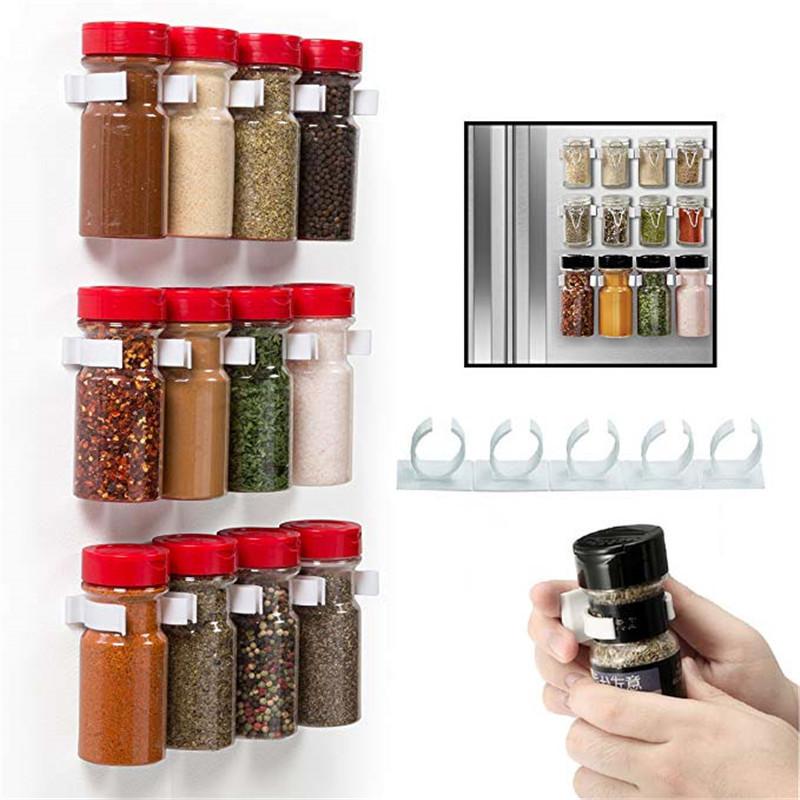 5 Pcs Wall Mount Home Kitchen Storage Rack Ingredient Spice Plastic Clip Rack Organizer Accessories Jars Spice Holder Tools