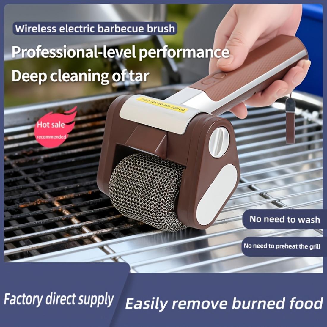 Rechargeable Wireless Electric BBQ Cleaning Brush, 304 Stainless Steel Detachable Roller Brushless Outdoor Barbecue Grease Remover Too