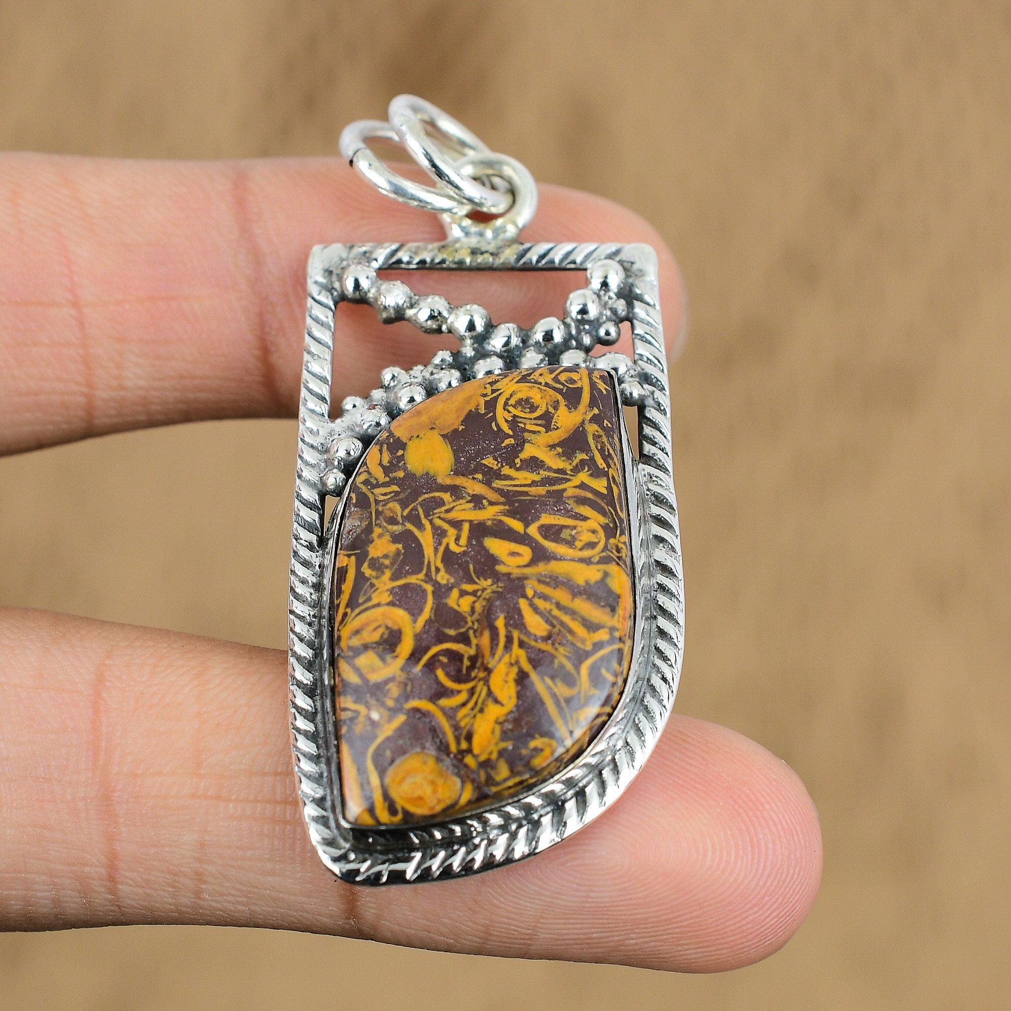 Natural Mariam Jasper Gemstone Pendant 925 Sterling Silver Indian Jewelry