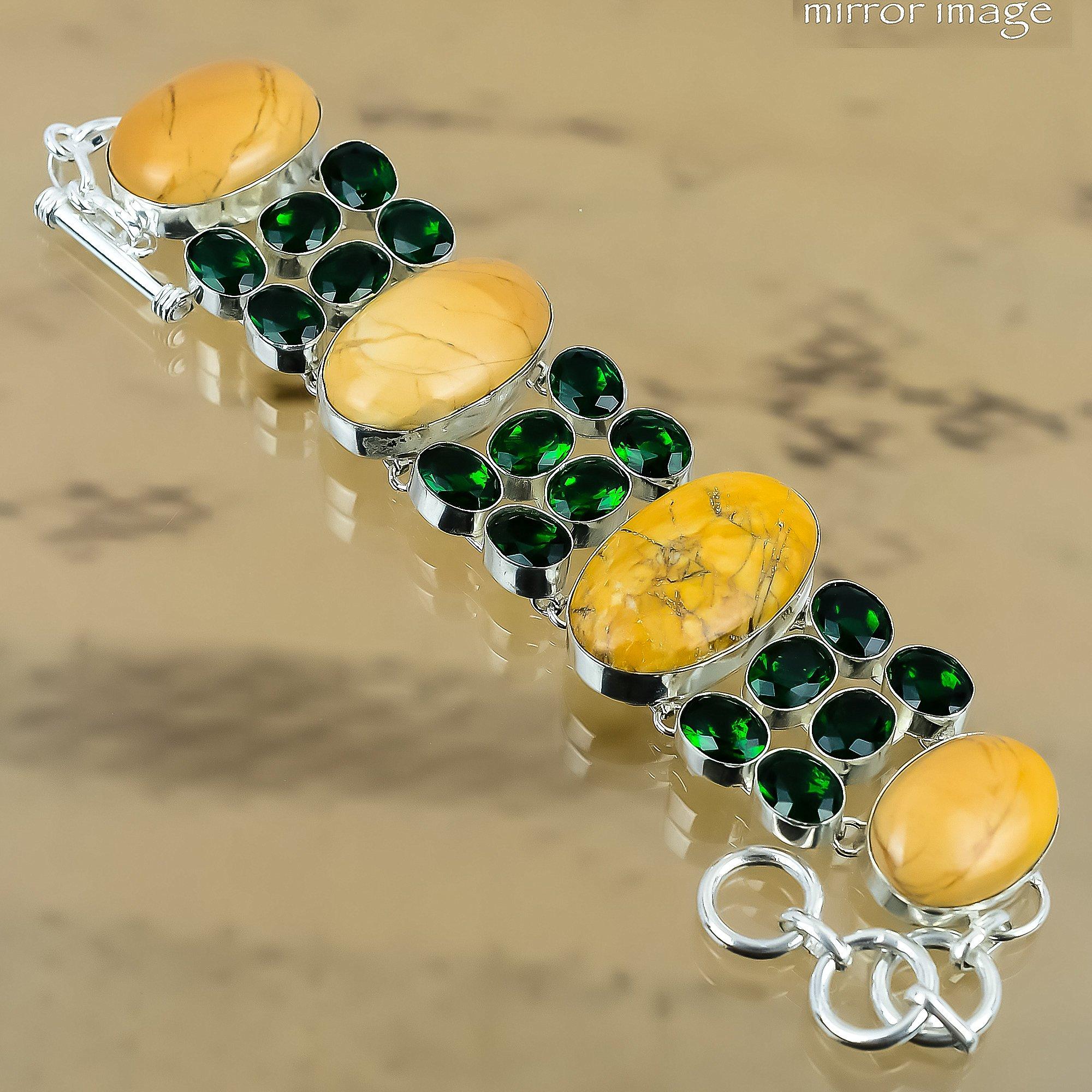 925 Sterling Silver Oval Brecciated Mookaite Stone Trendy Chain Bracelet Jewelry
