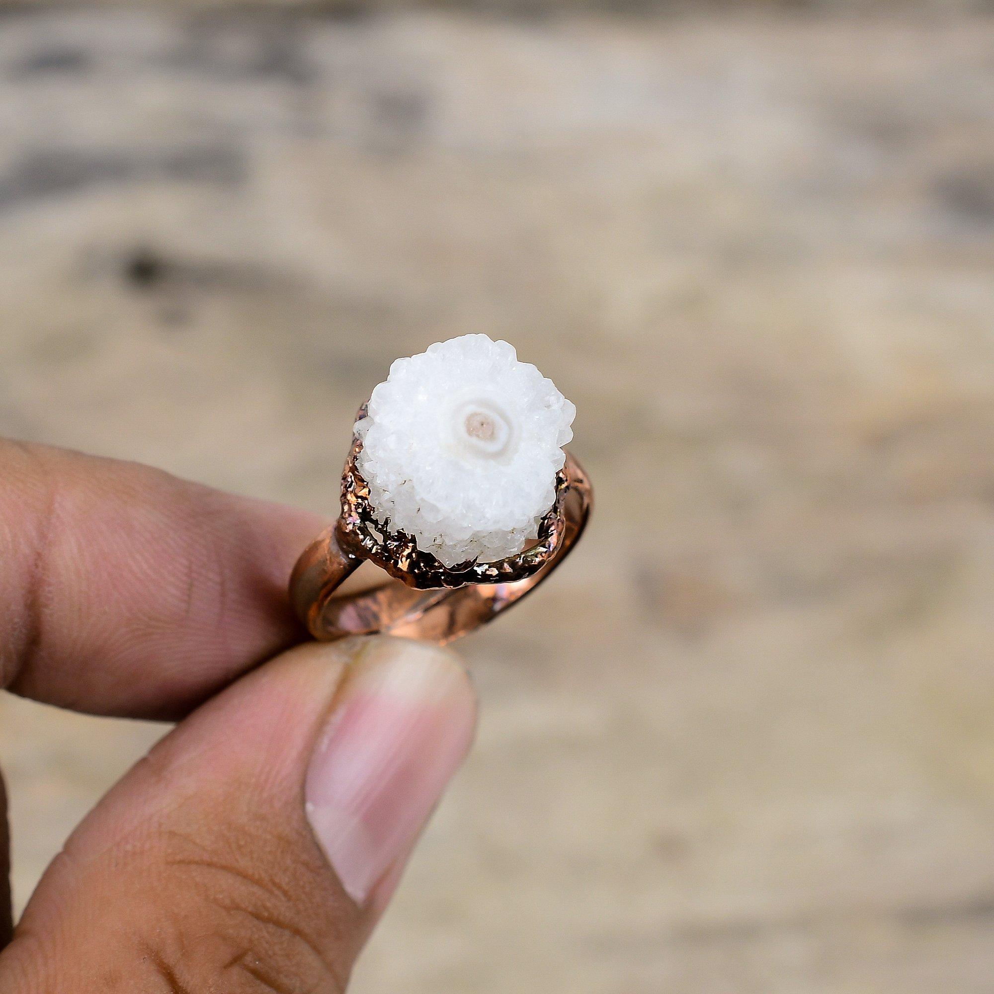 Rainbow Moonstone Druzy Ring Electroformed Copper Ring Adjustable Ring Gemstone Copper Jewelry Handmade Electroformed Jewelry Gift For Mom