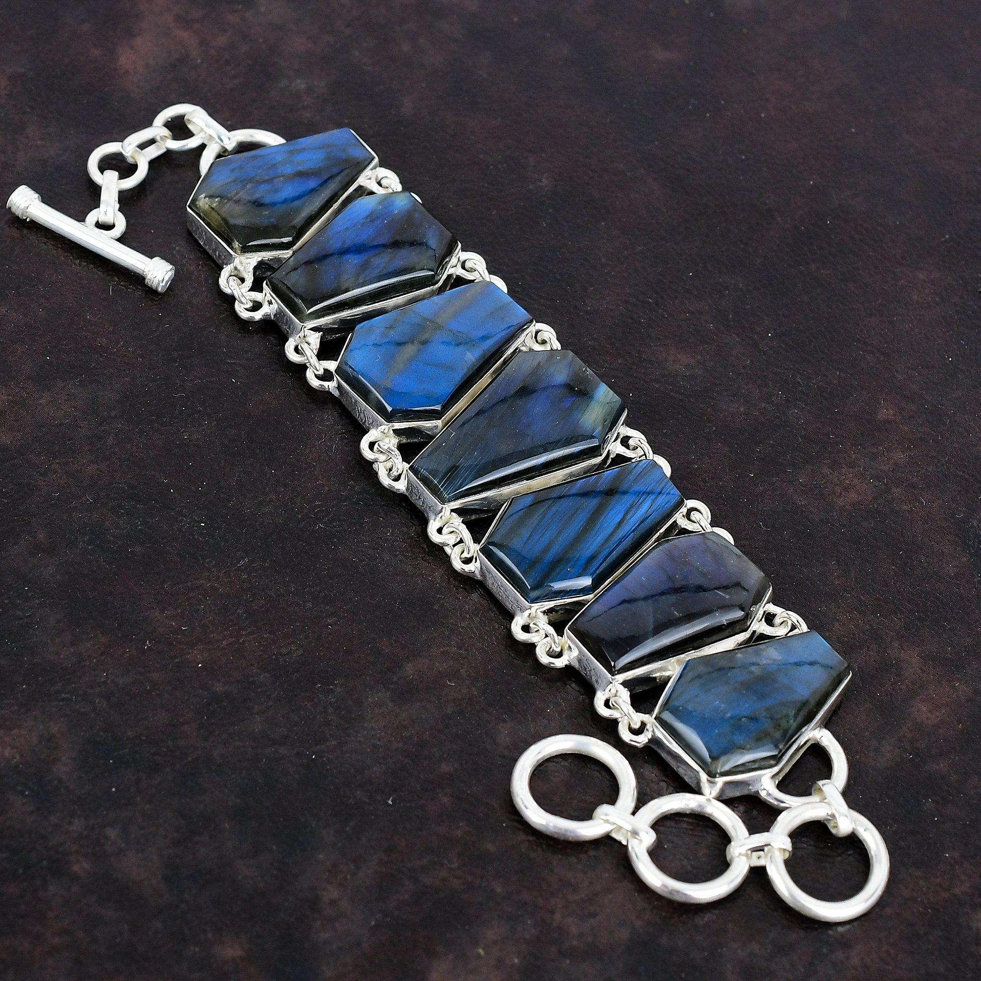 Labradorite Bracelet Natural Gemstone Bracelet 925 Sterling Silver Adjustable Chain Bracelet Unique Jewelry Handmade Bracelet Wedding Gifts