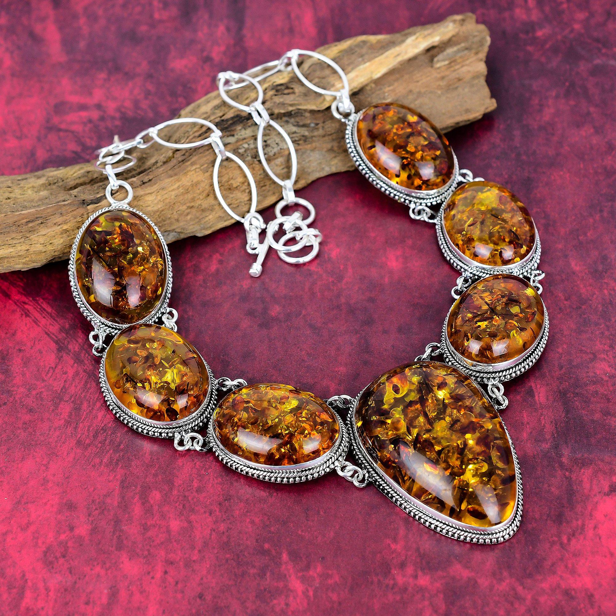 Baltic Amber Gemstone 925 Sterling Silver Necklace, Handmade Decent Jewelry Adjustable Necklace For Engagement Gifts