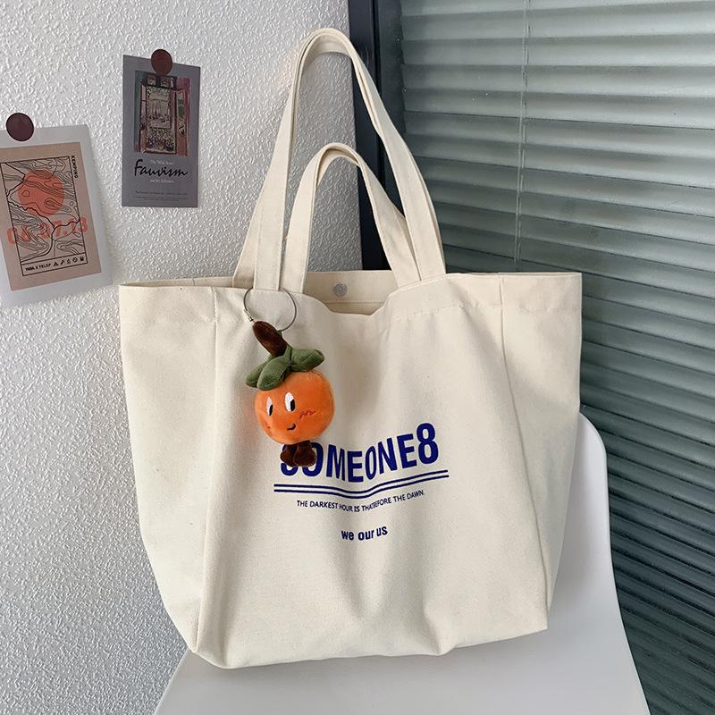 Women canvas bag female single shoulder lazy wind literary simple large capacity letter schoolbag