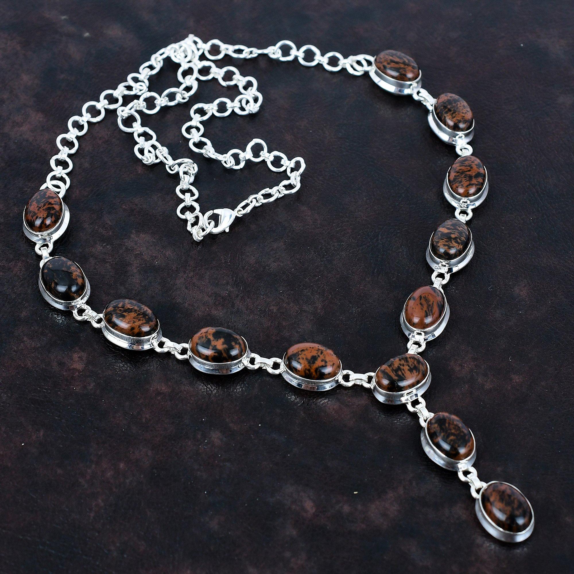 Mahogany Obsidian Necklace Natural Gemstone Jewelry 925 Sterling Silver Necklace Adjustable Chain Necklace Handmade Necklace Gifts for Wife