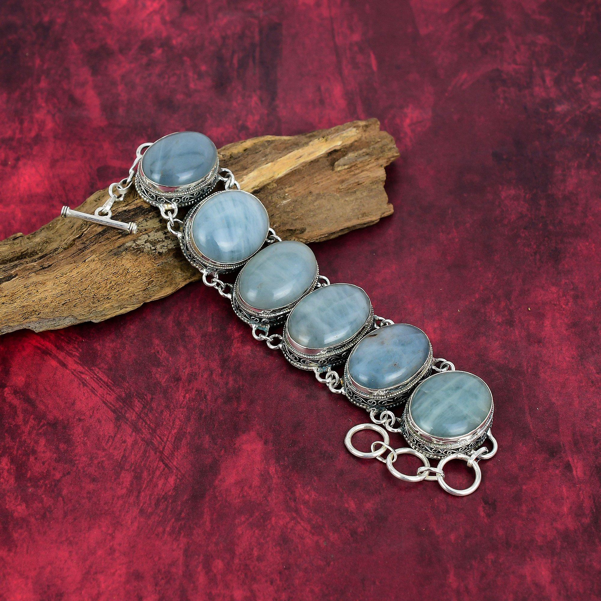Pulsera de aguamarina, joyería de plata de ley 925, pulsera de cadena ajustable con piedras preciosas, regalo para ella, joyería delicada hecha a mano