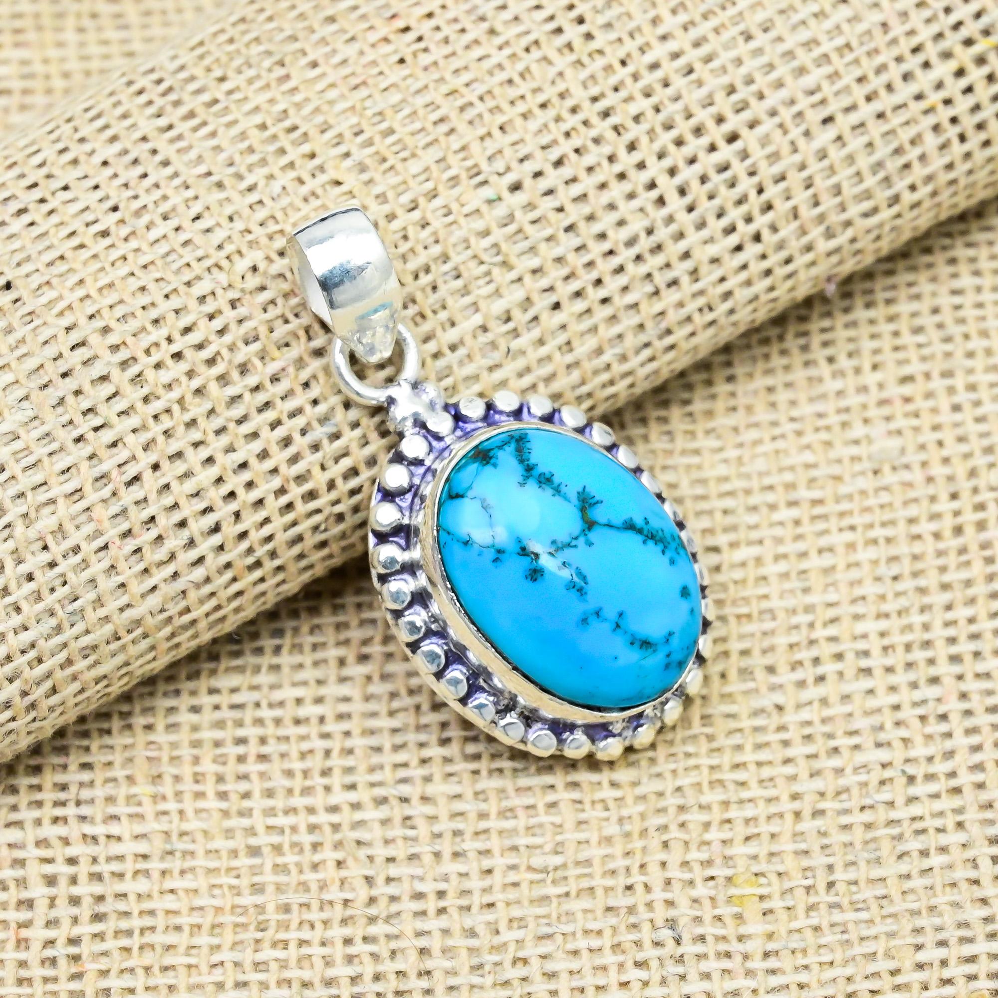 Blue Turquoise Gemstone Handmade 925 Sterling Silver Jewelry Pendant Gift For Grandma