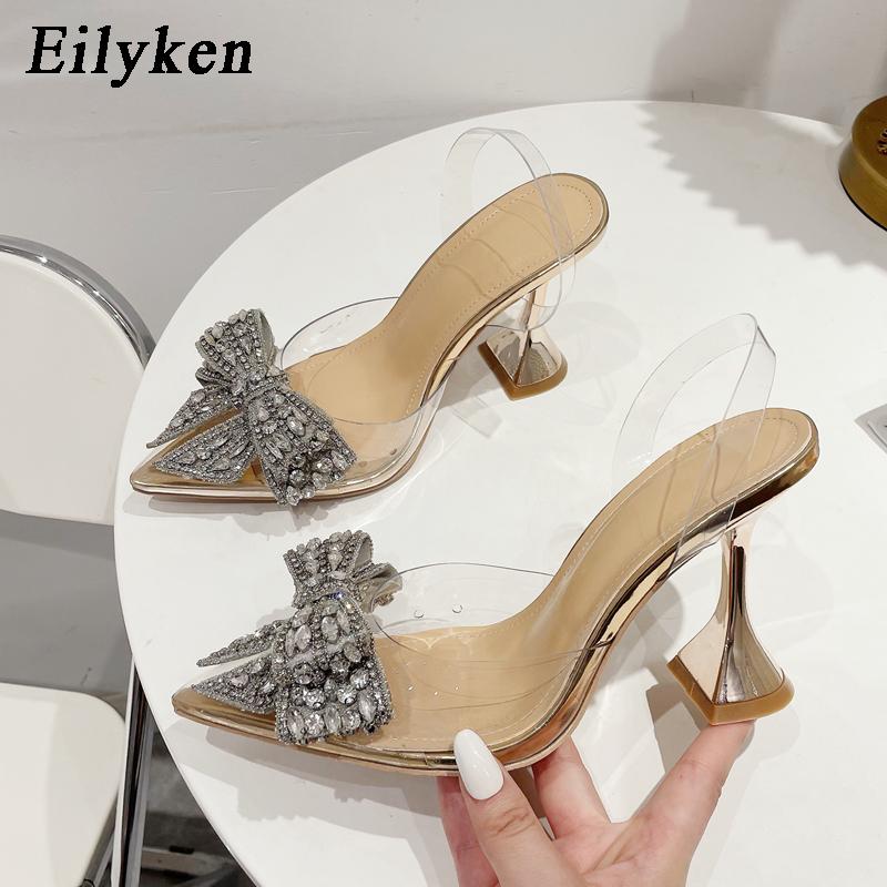 Eilyken Sommer PVC Transparent Spitz Frauen Pumpen Mode Kristall Strass Schmetterling-knoten High Heel Damen Sandalen